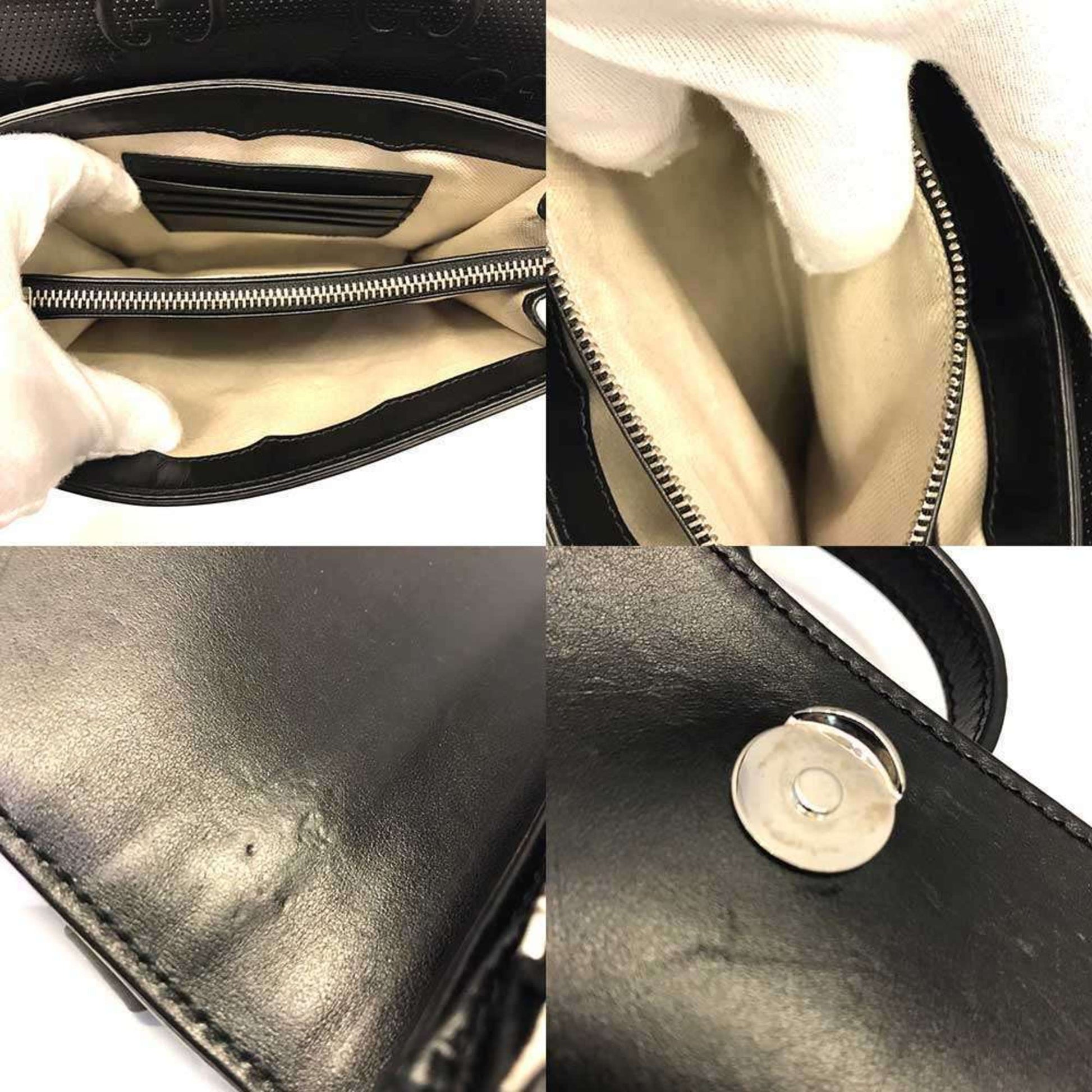 Gucci Black Gg Leather Shoulder Bag