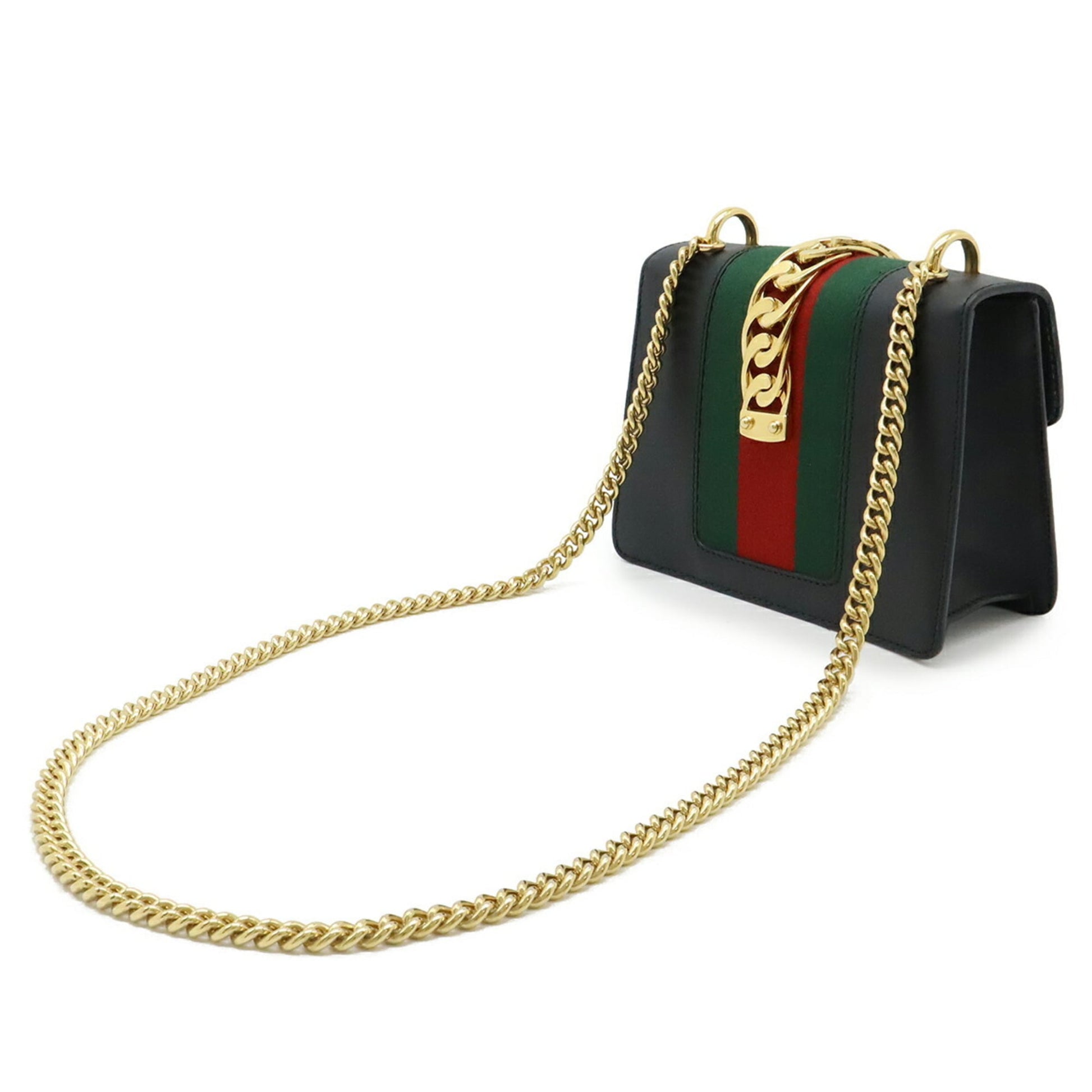 Gucci Black Green Red Color Leather Pochette Shoulder Bag