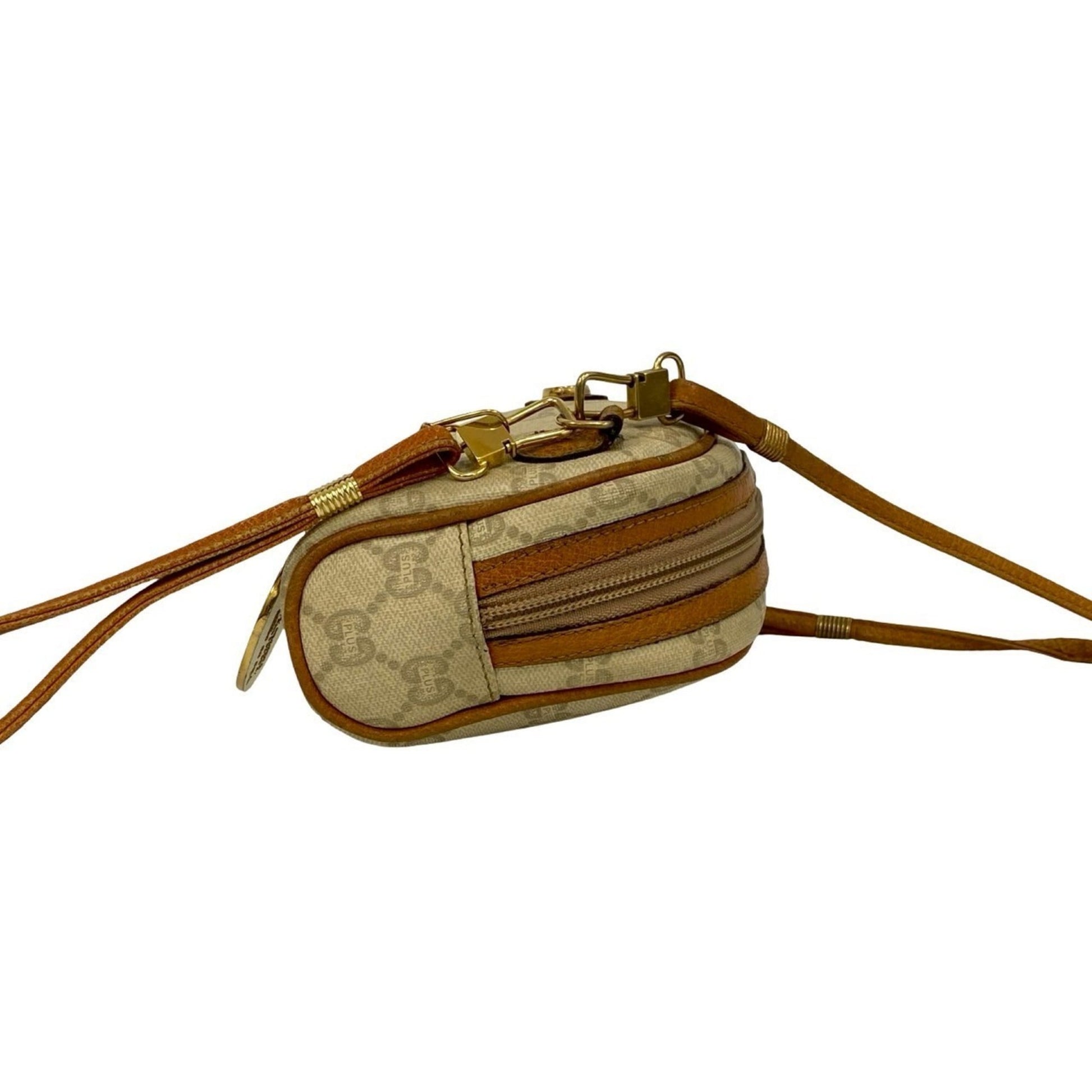 Gucci Beige Brown Leather Pvc Pochette Shoulder Bag