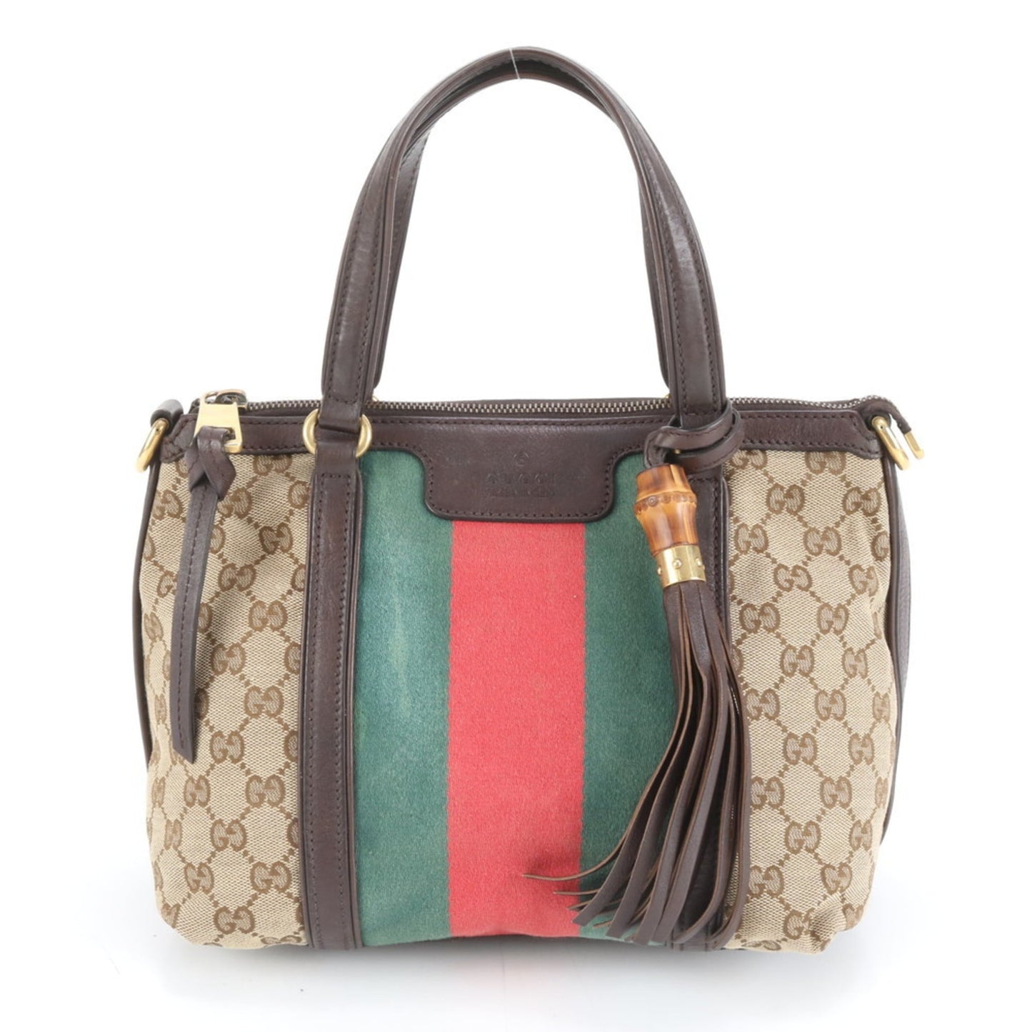 Gucci Brown Leather Canvas Handbag