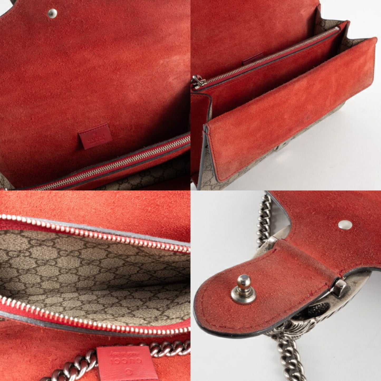 Gucci Beige Red Color Gg Supreme Leather Shoulder Bag