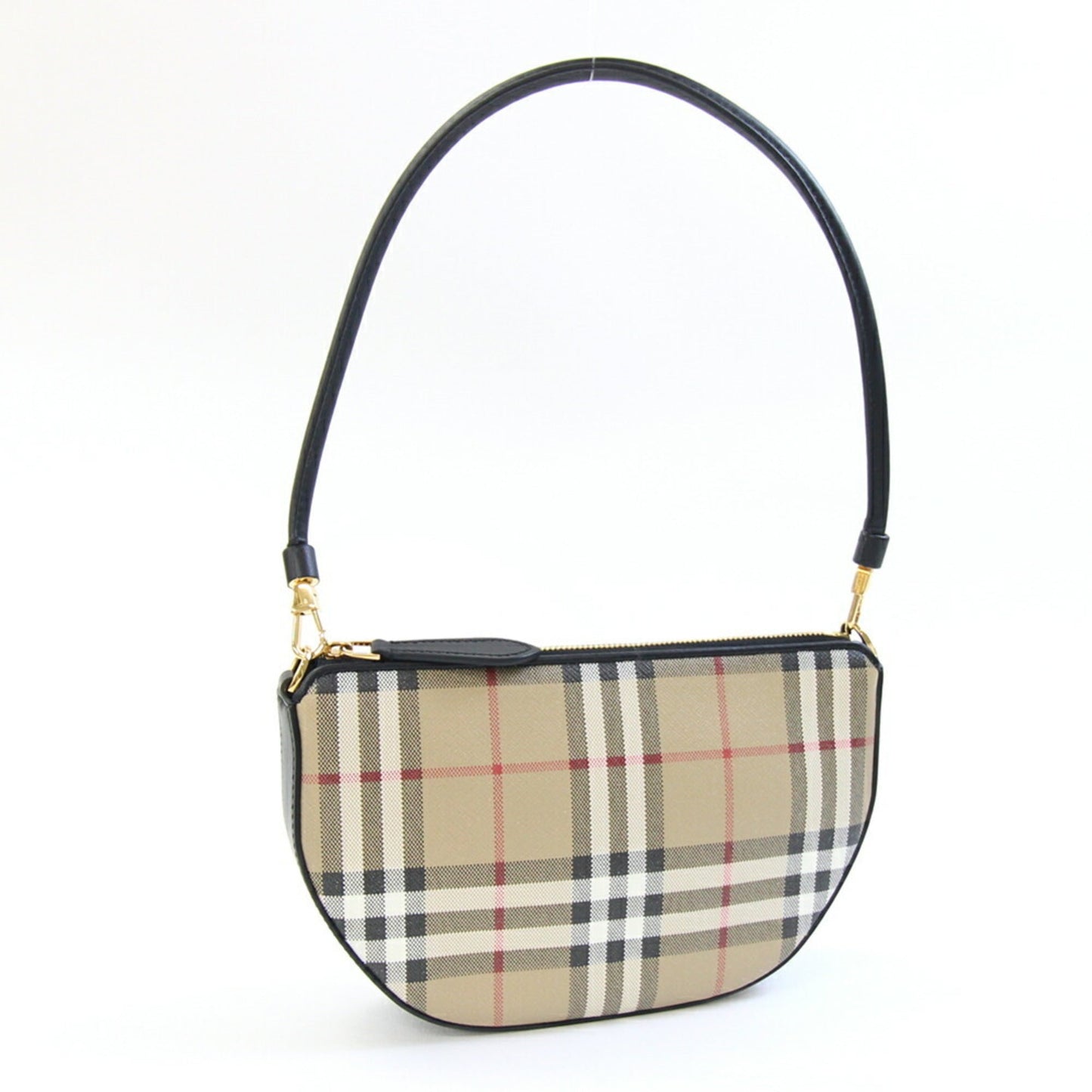 Burberry Pvc Clutch Bag Pouch Leather Black Beige
