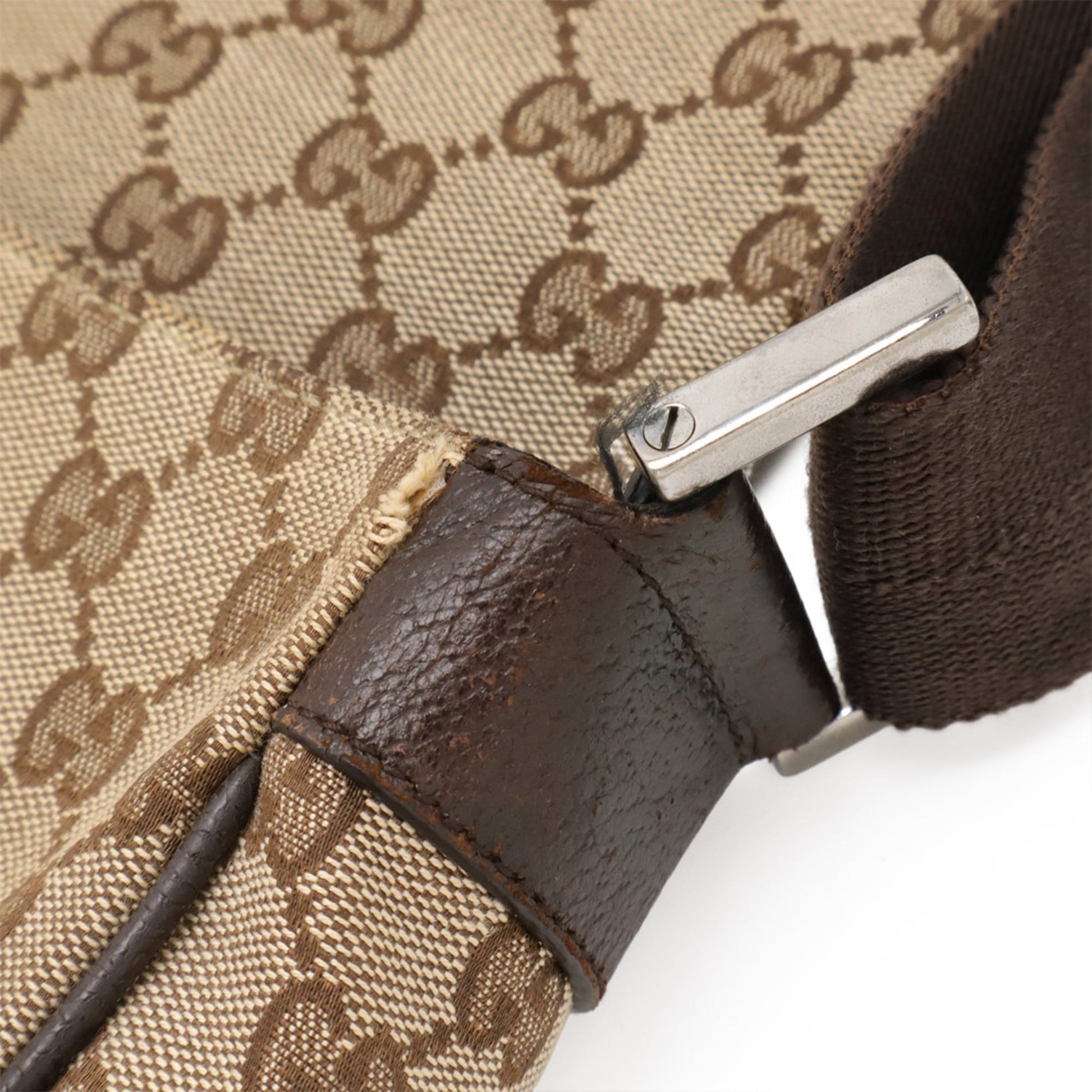 Gucci Gg Canvas Beige Dark Brown Khaki Gg Canvas Leather Shoulder Bag