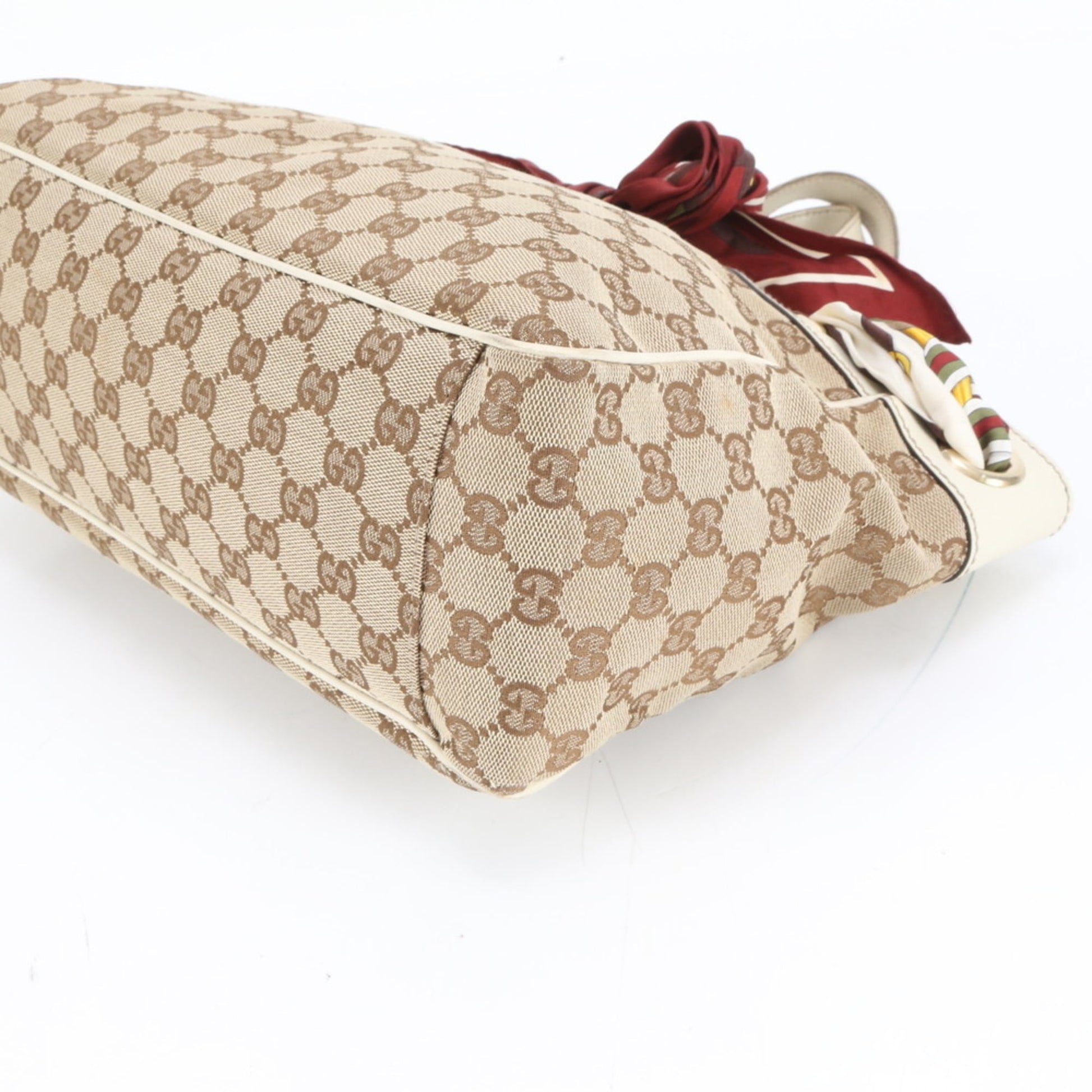 Gucci Brown White Leather Canvas Tote Bag