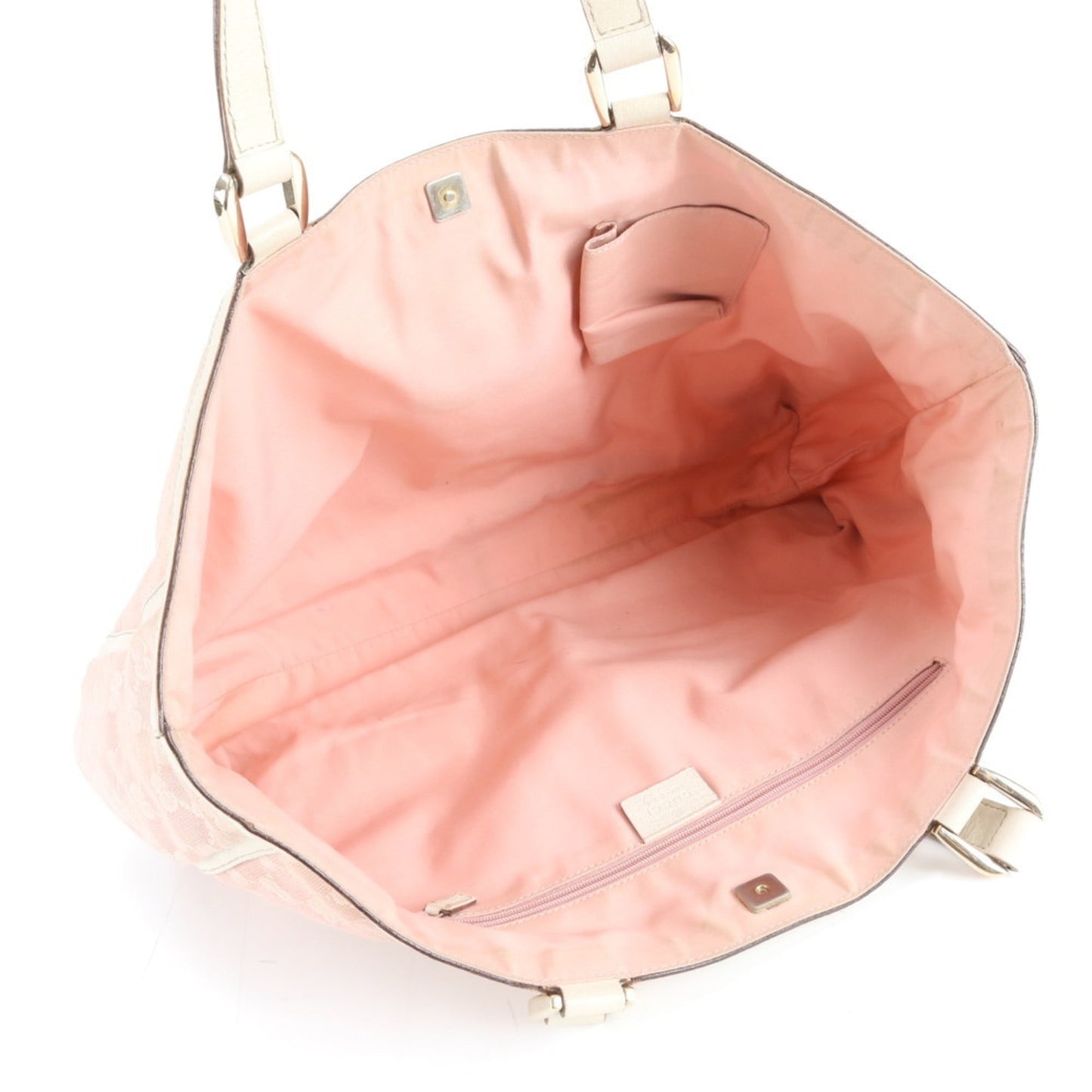 Gucci Pink Beige Leather Canvas Tote Bag