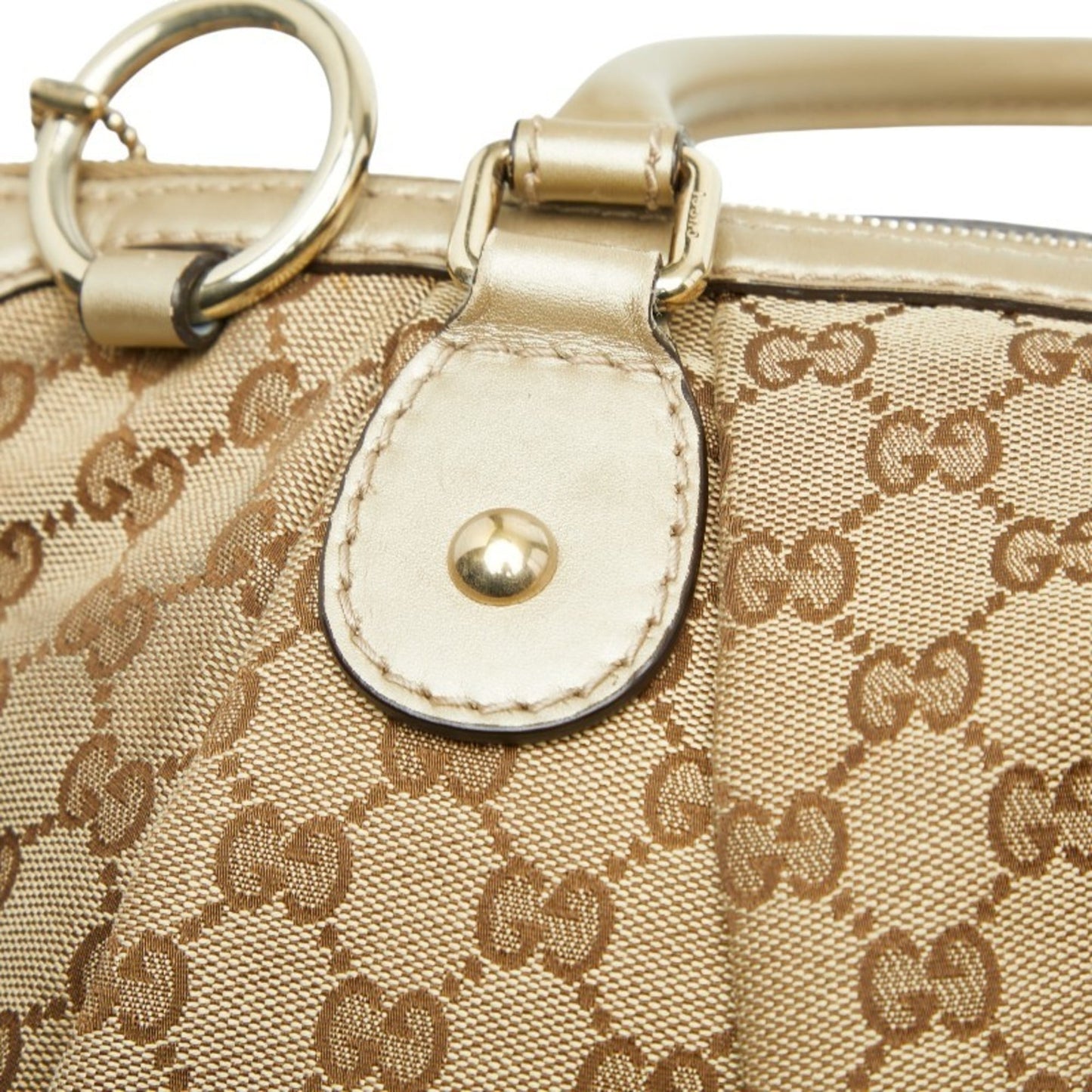 Gucci Beige Brown Canvas Leather Shoulder Bag Tote Bag
