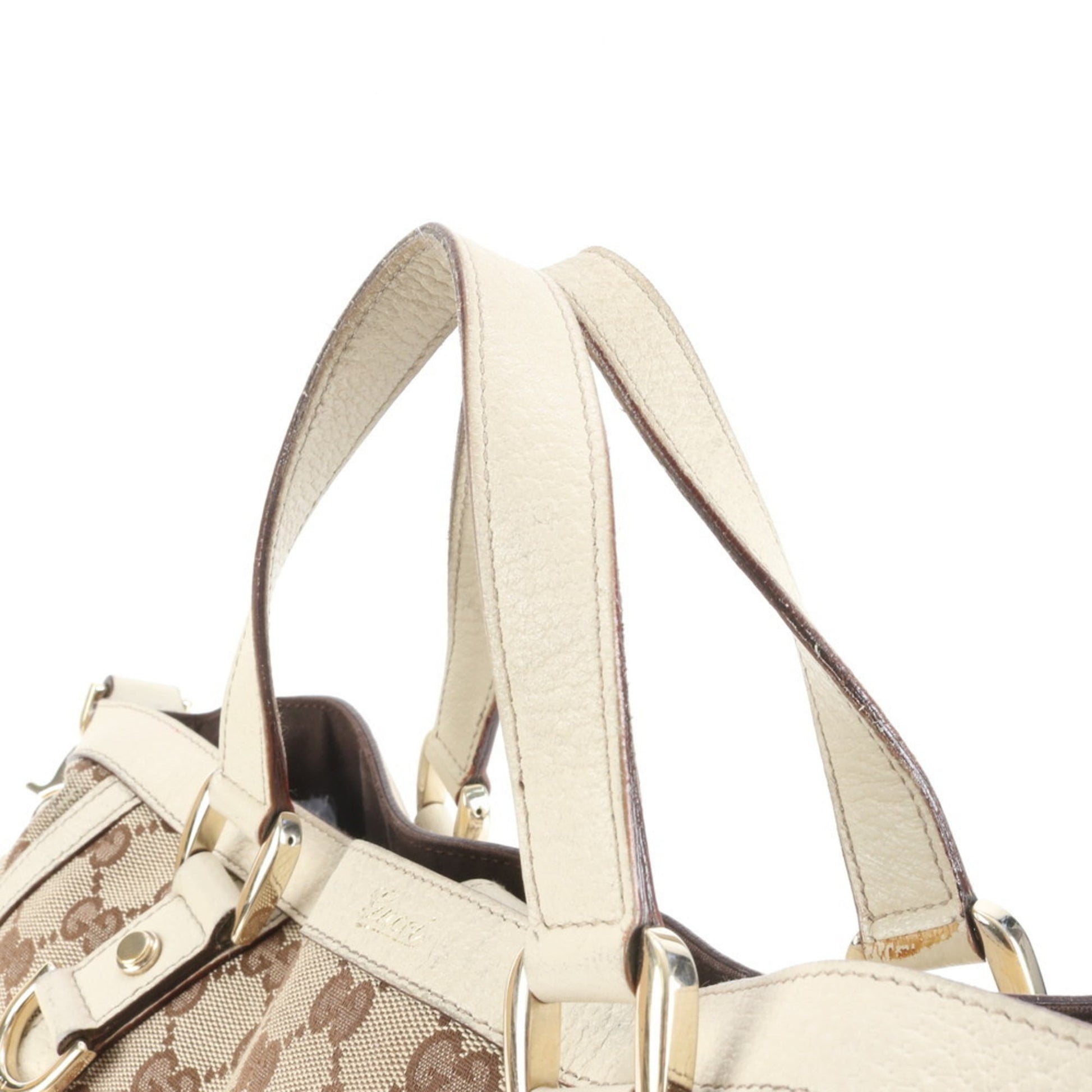 Gucci Brown White Leather Canvas Shoulder Bag