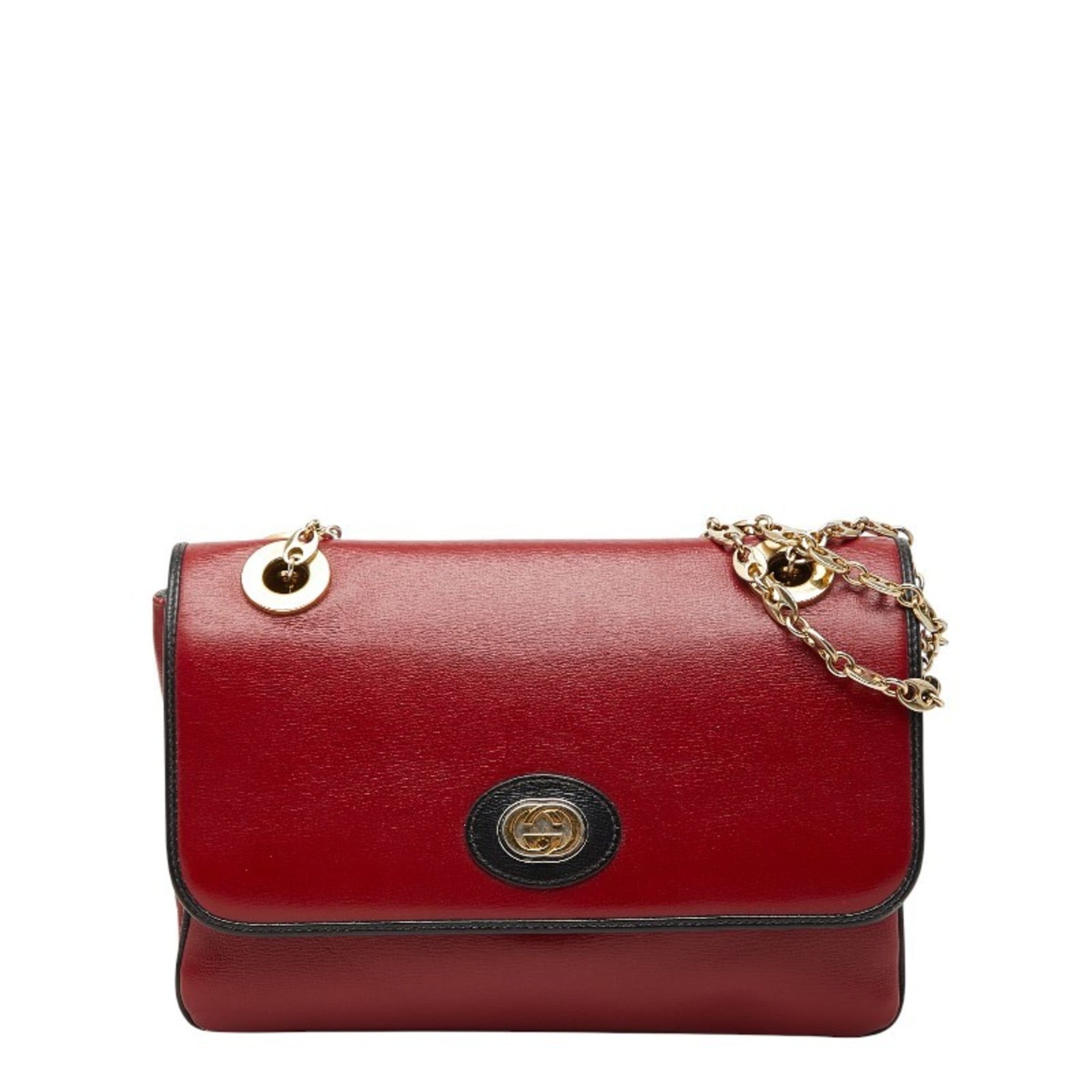 Gucci Black Red Color Leather Shoulder Bag