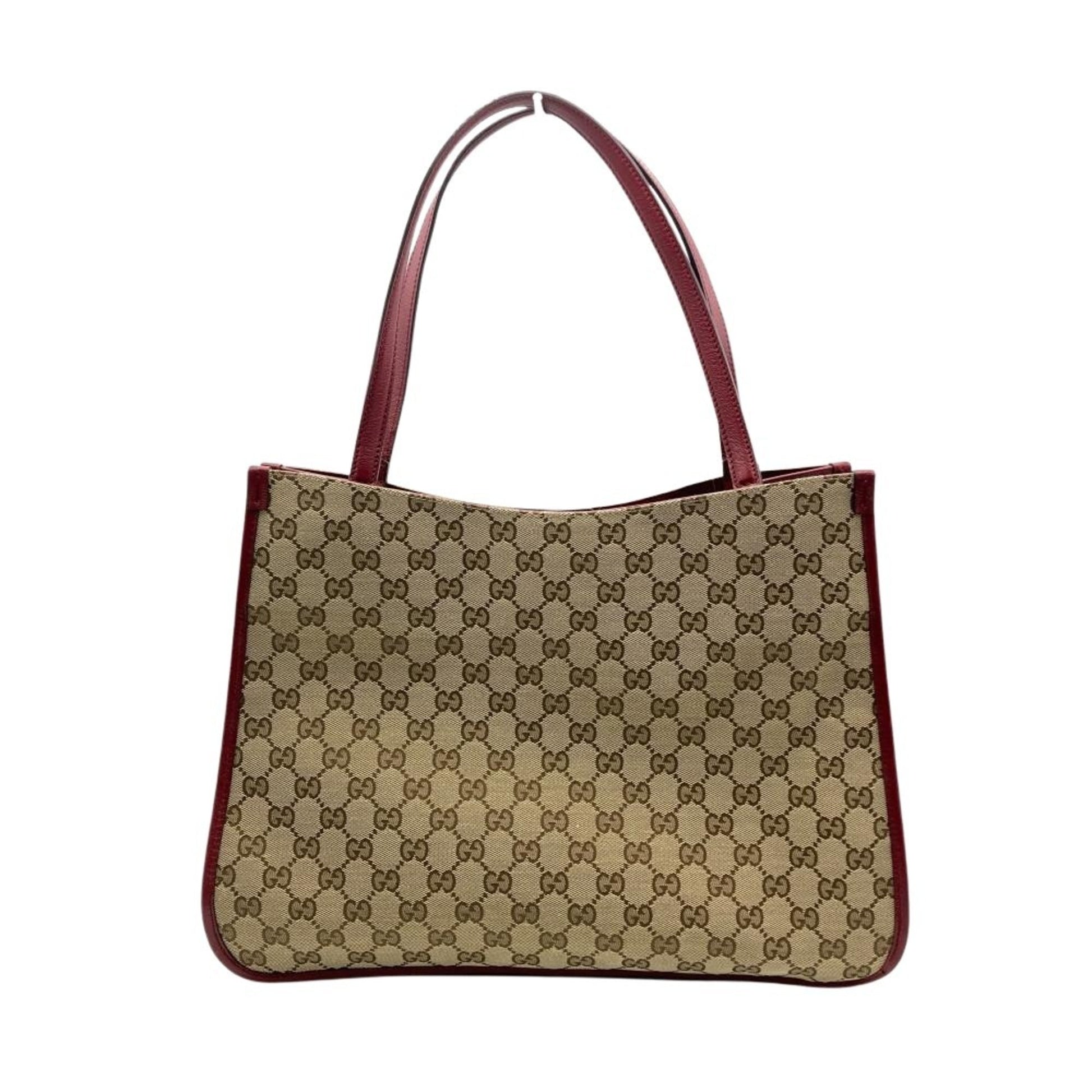 Gucci Beige Gg Canvas Leather Tote Bag