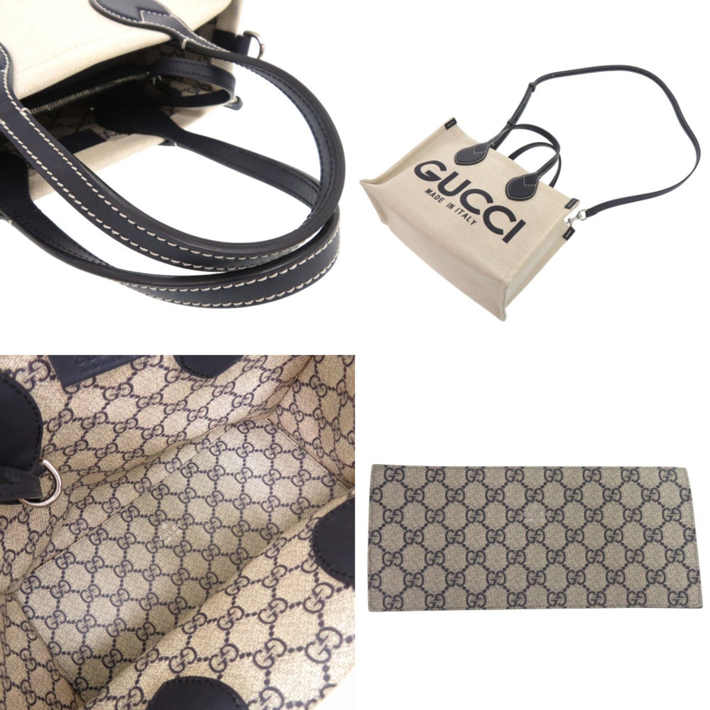 Gucci Navy Canvas Leather Tote Bag