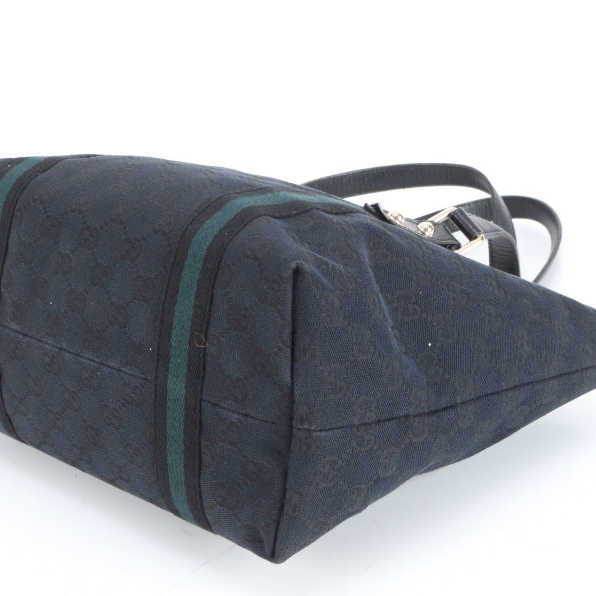 Gucci Black Leather Canvas Tote Bag