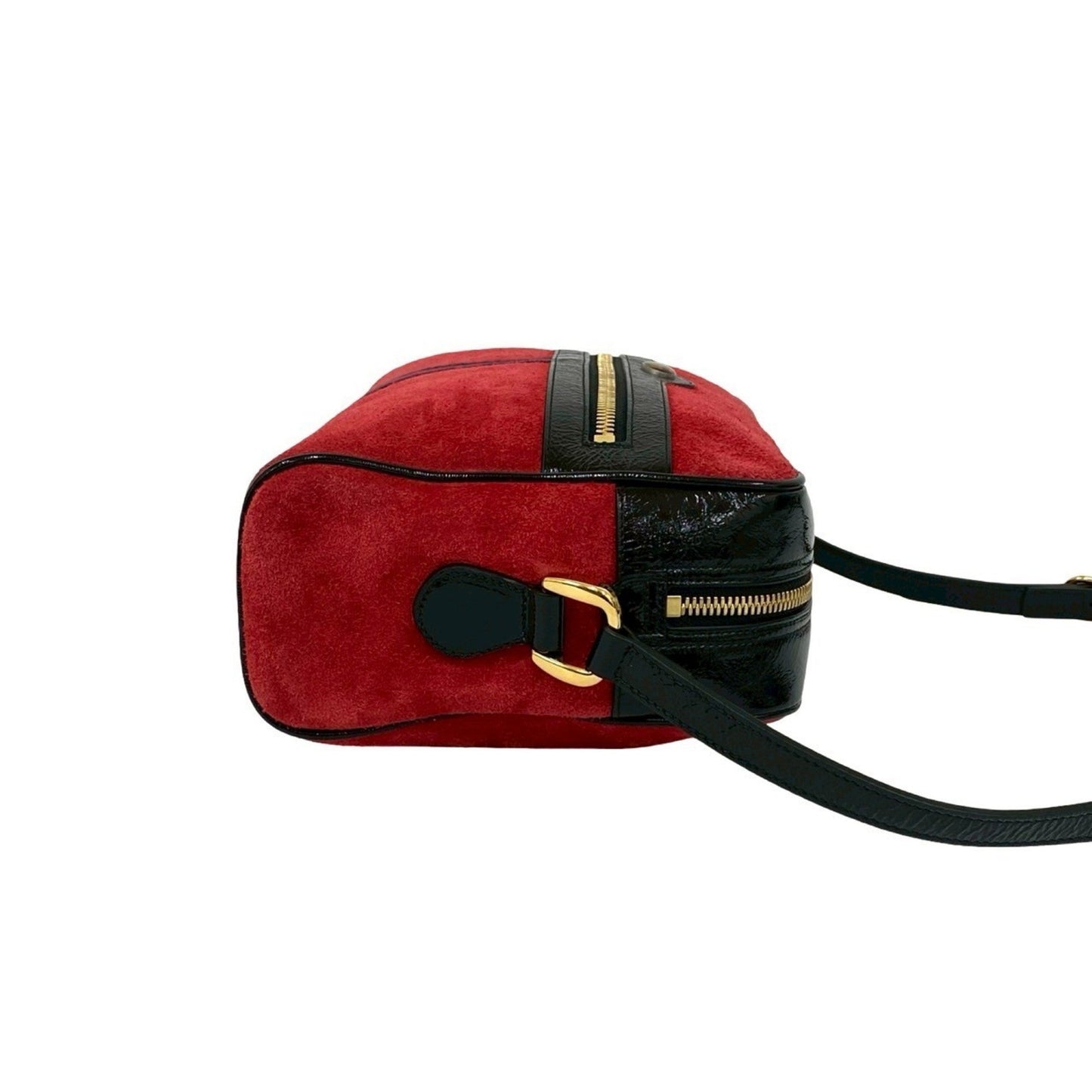 Gucci Black Red Color Patent Leather Suede Shoulder Bag