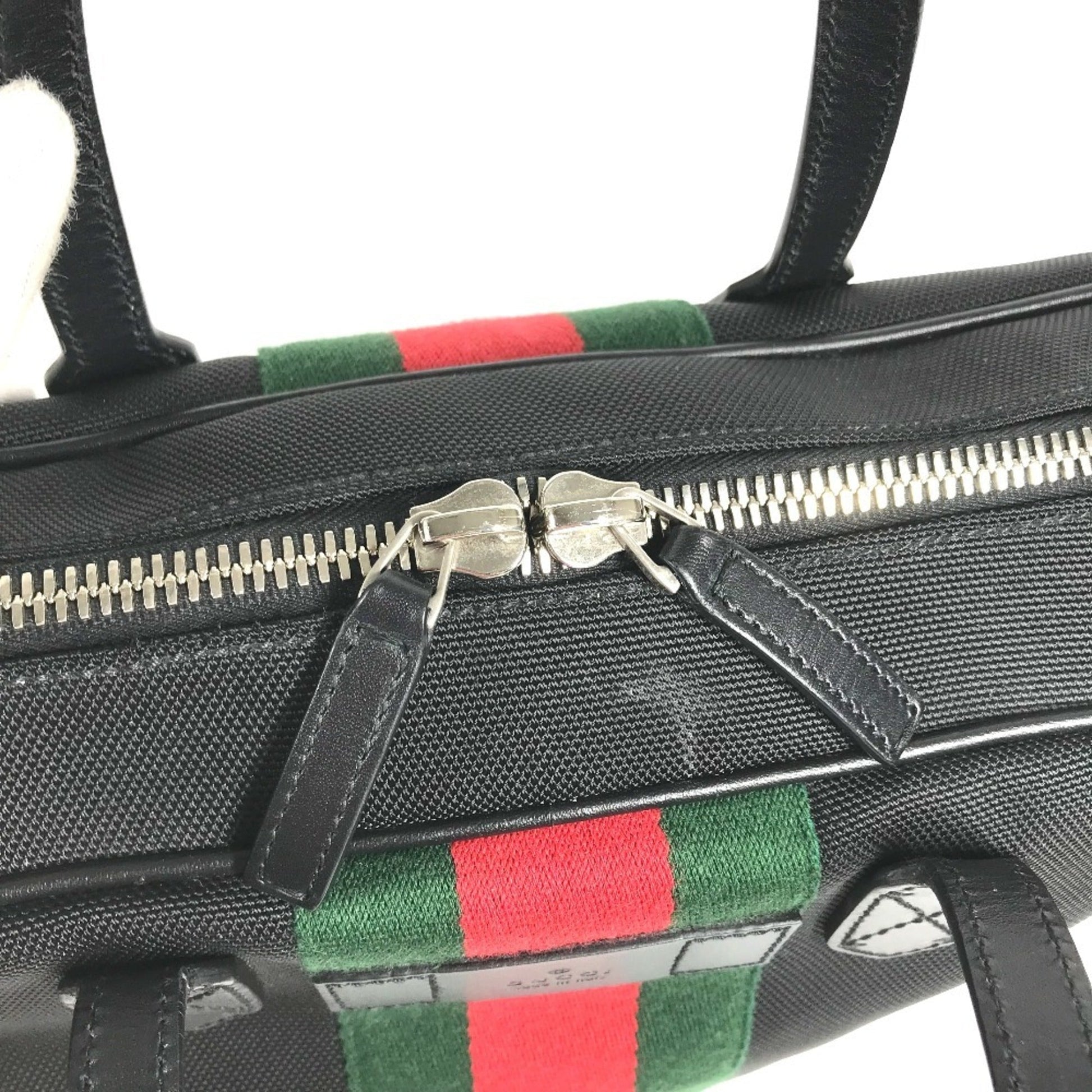 Gucci Black Leather Canvas Handbag Shoulder Bag Tote Bag