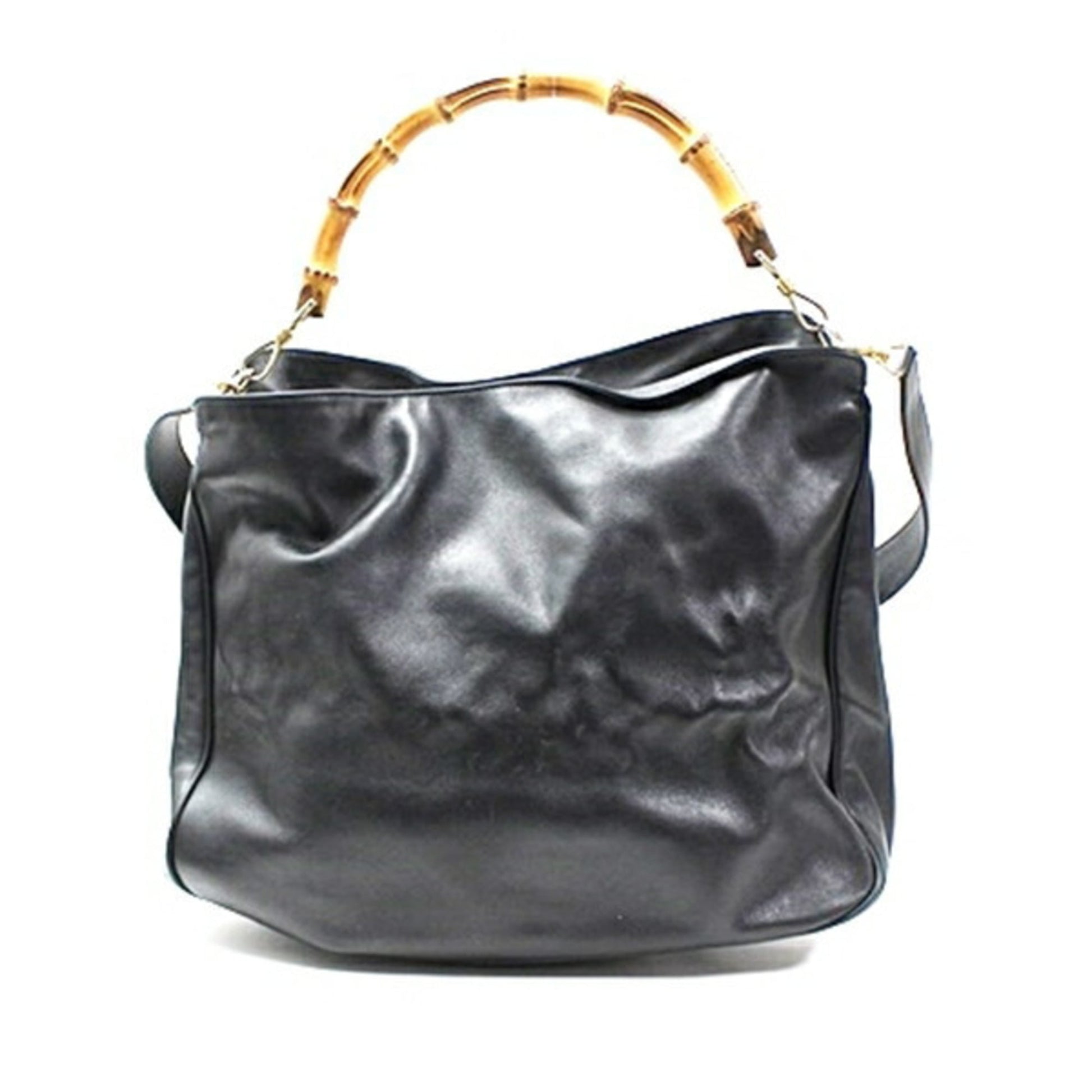 Gucci Bamboo Black Gray Leather Shoulder Bag