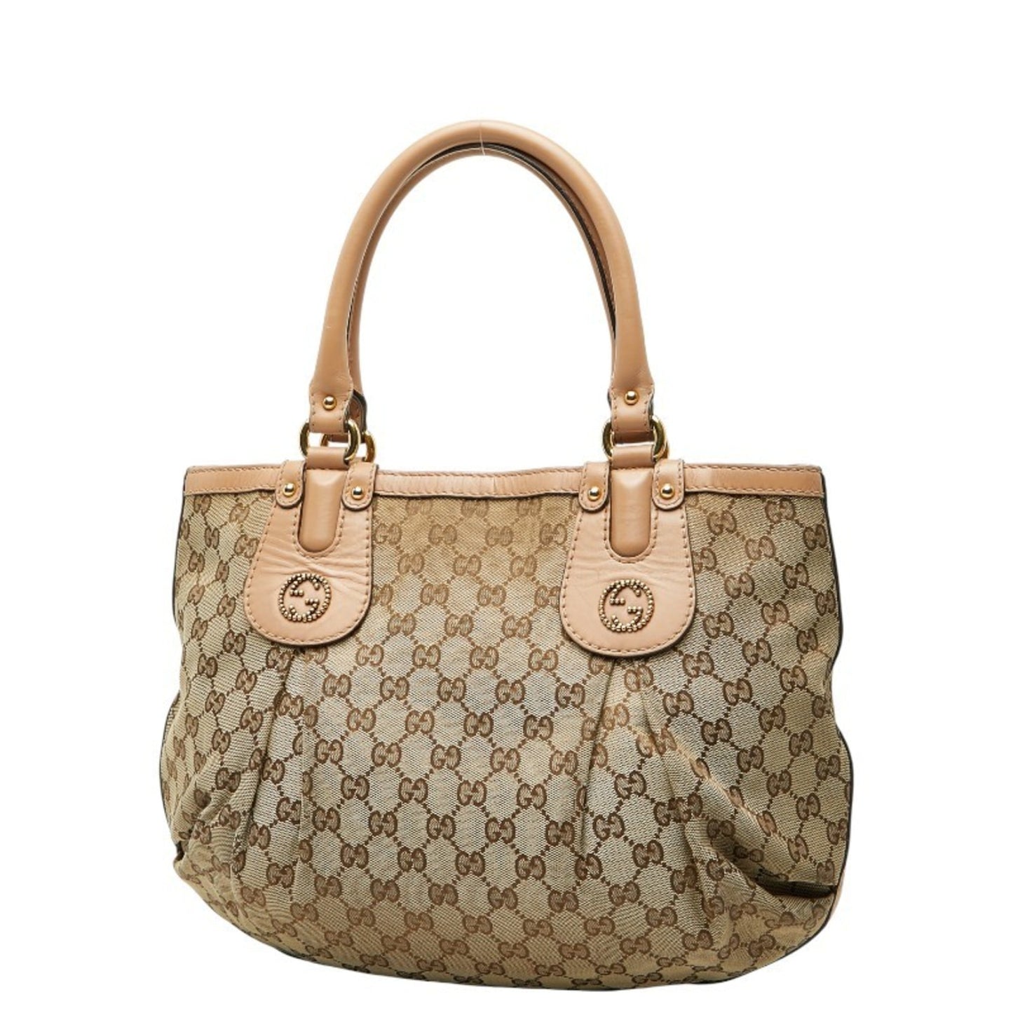 Gucci Beige Pink Canvas Leather Handbag