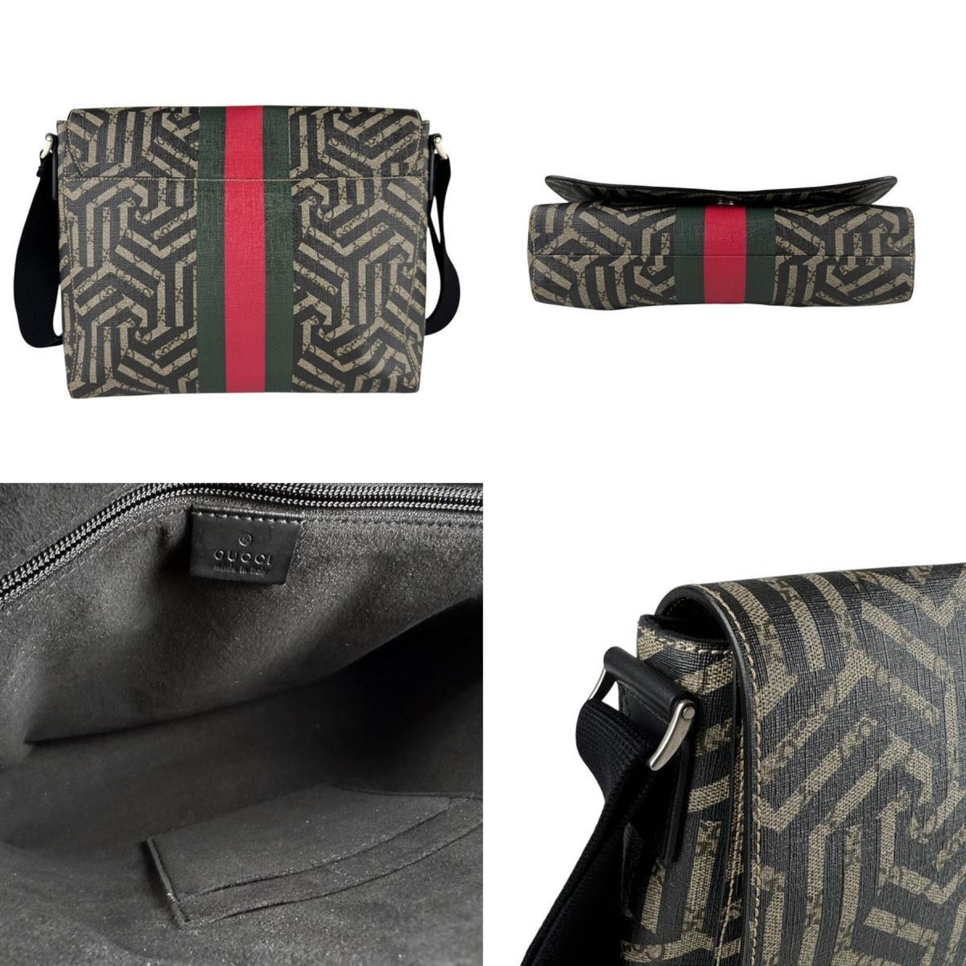 Gucci Beige Brown Black Gg Supreme Canvas Shoulder Bag