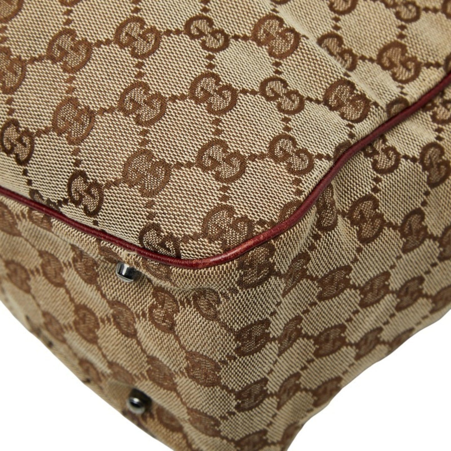Gucci Beige Red Color Canvas Leather Handbag Tote Bag