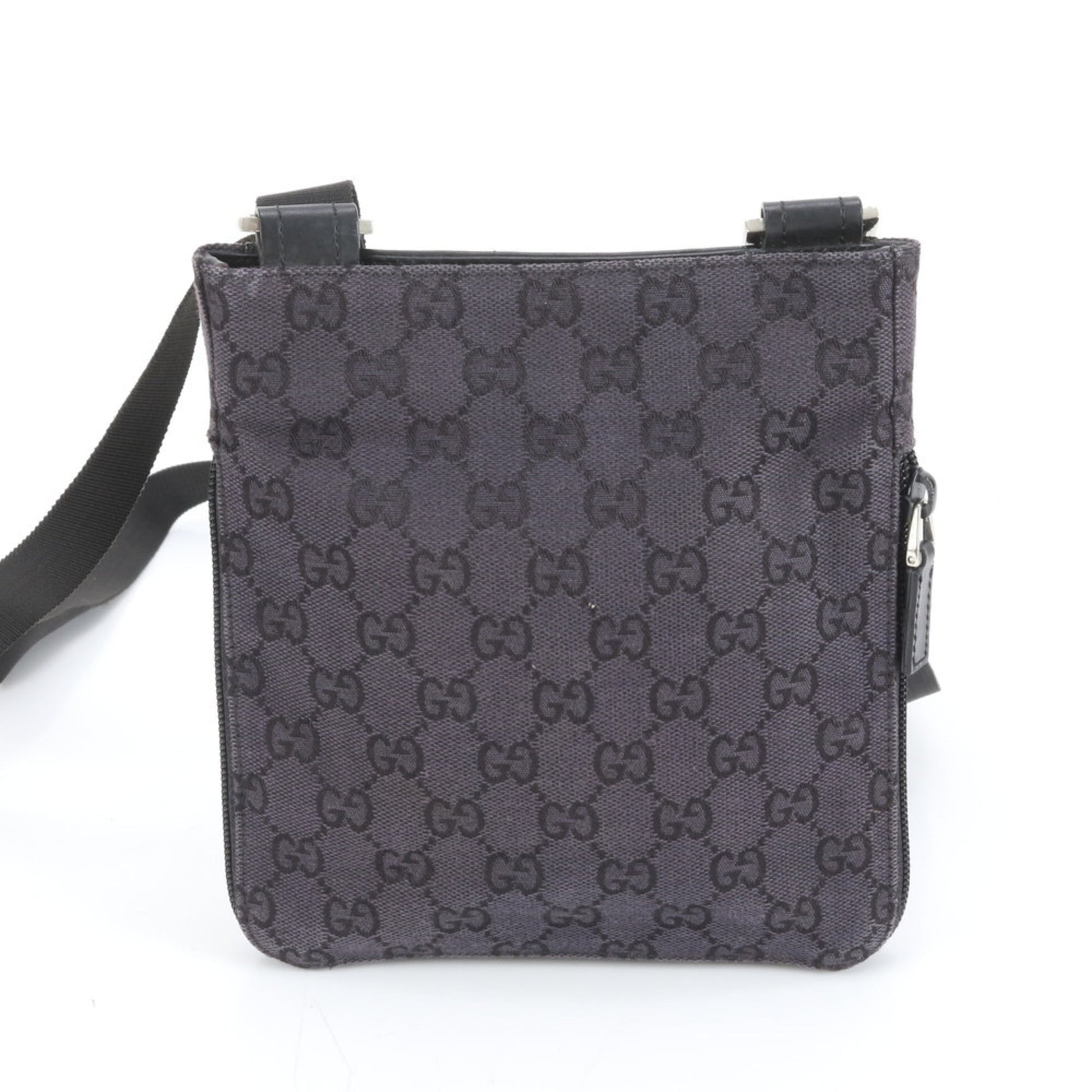 Gucci Black Purple Leather Canvas Shoulder Bag