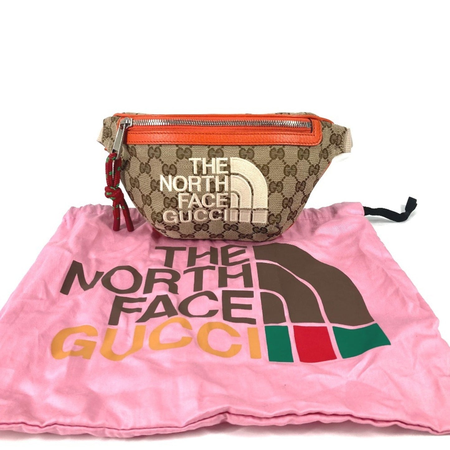 Gucci Beige Orange Leather Canvas Sling Bag