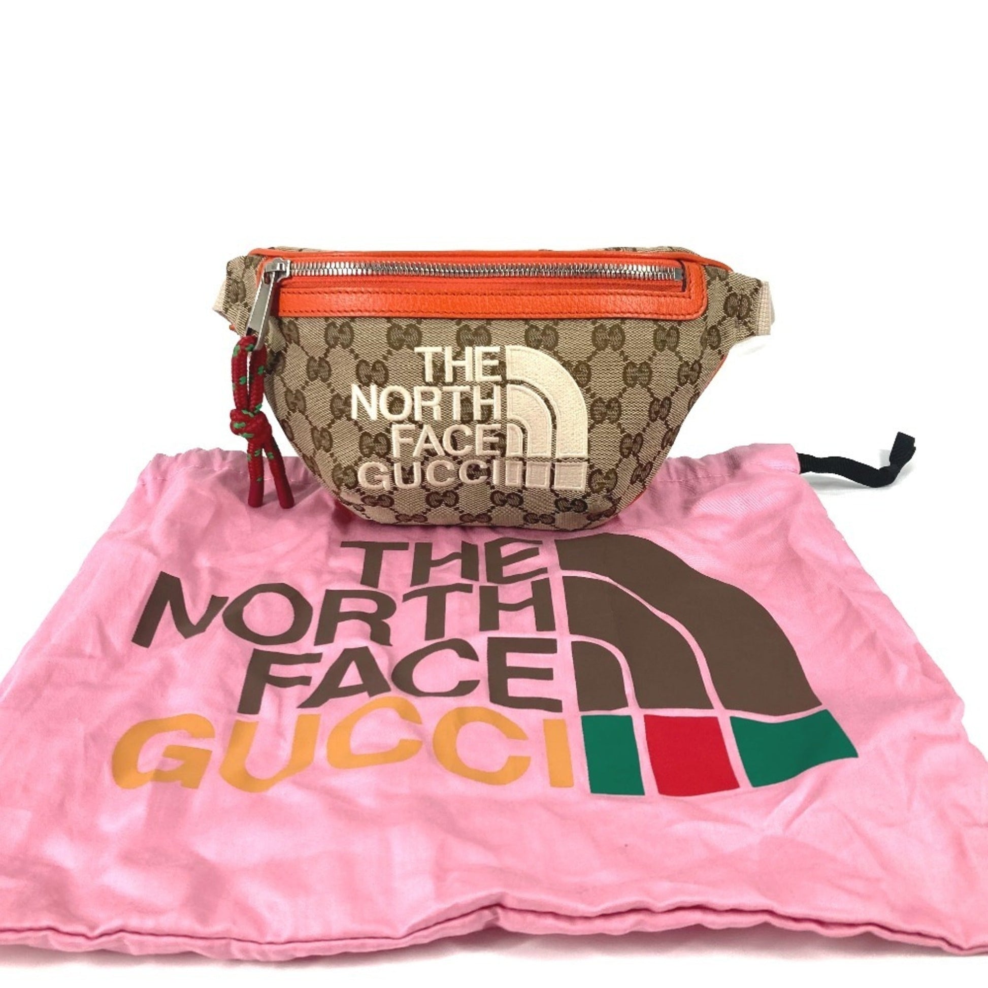 Gucci Beige Orange Leather Canvas Sling Bag