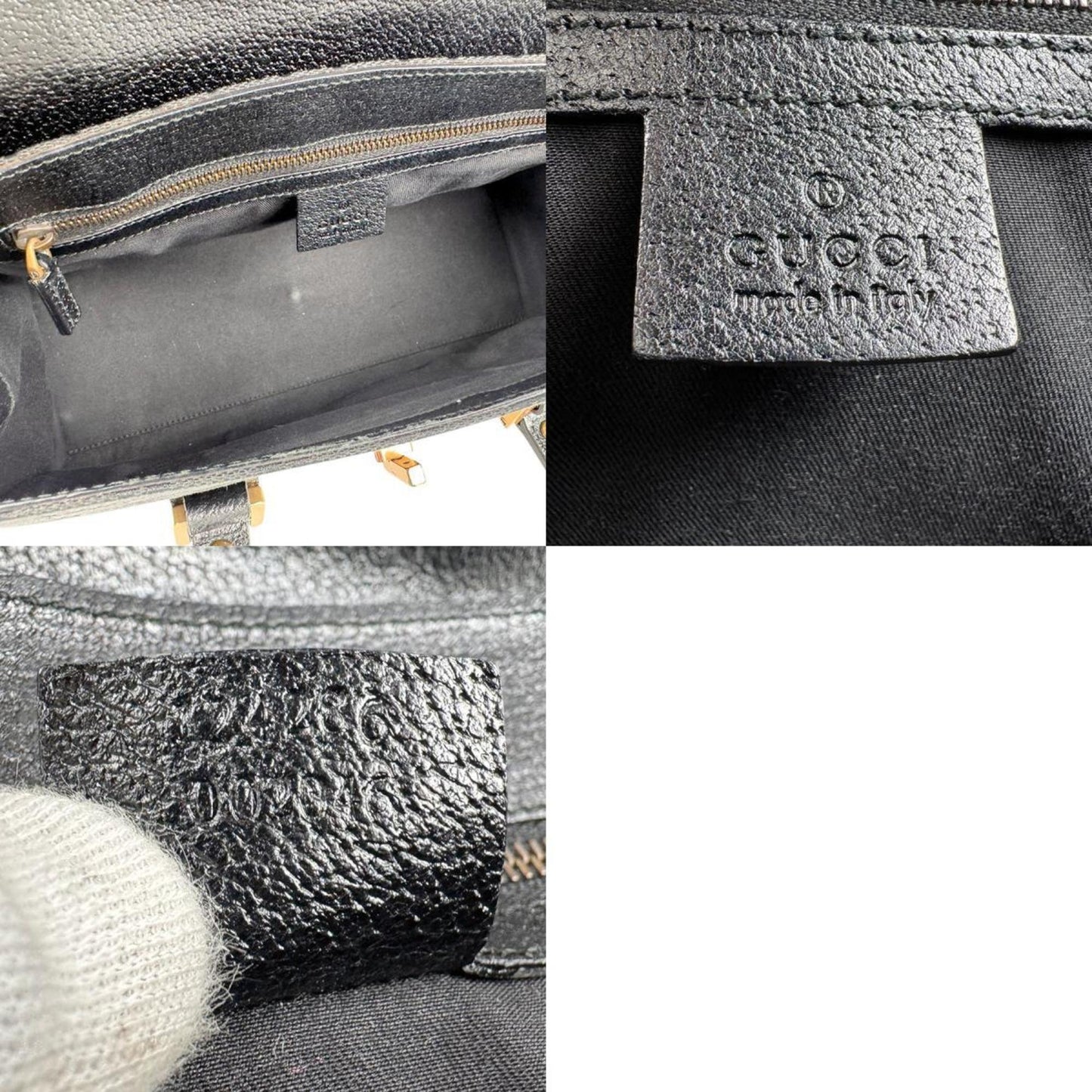 Gucci Black Gg Canvas Leather Handbag