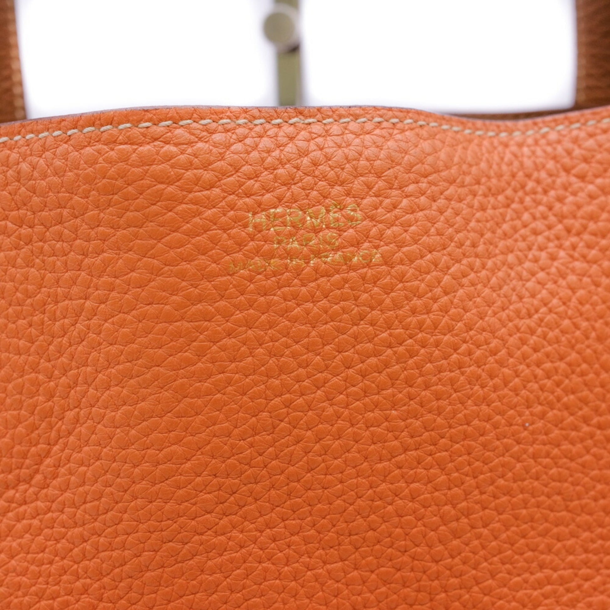Hermes Taurillon Clemence Tote Bag Leather Brown Orange