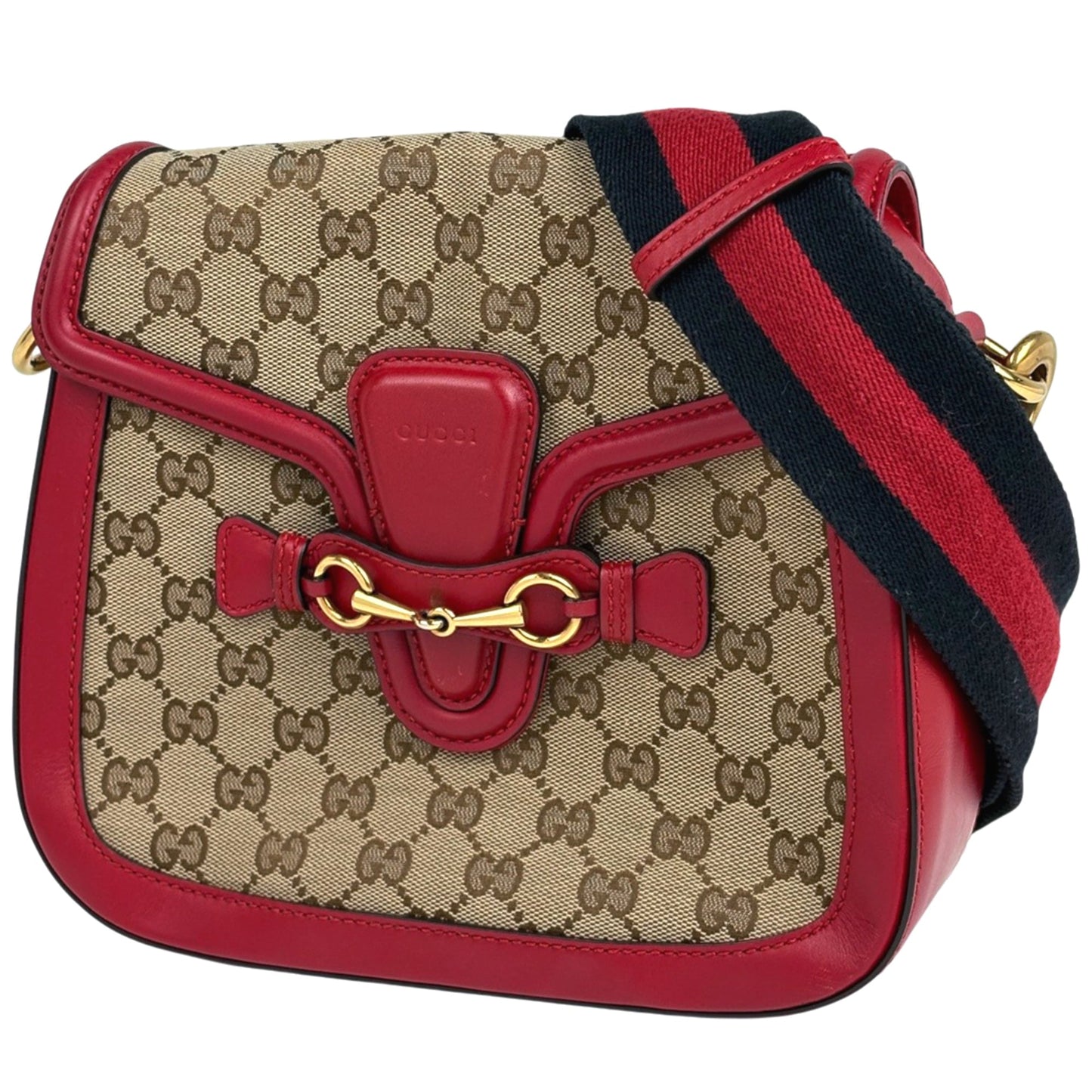 Gucci Red Brown Gg Canvas Leather Shoulder Bag