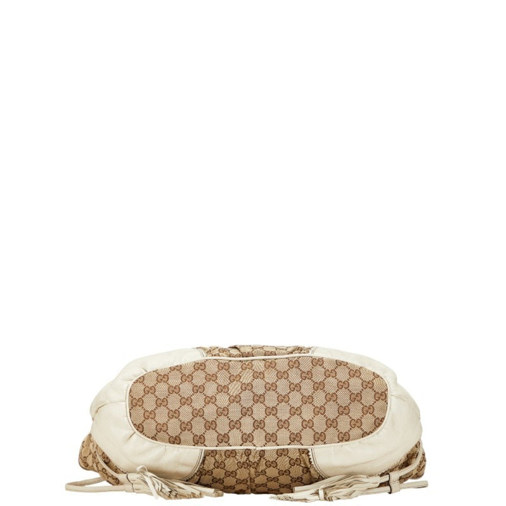 Gucci Gg Canvas Beige White Gg Canvas Leather Shoulder Bag Tote Bag