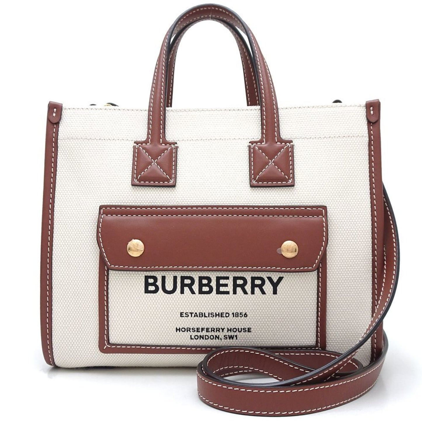 Burberry Ivory Shoulder Bag Leather Canvas Brown