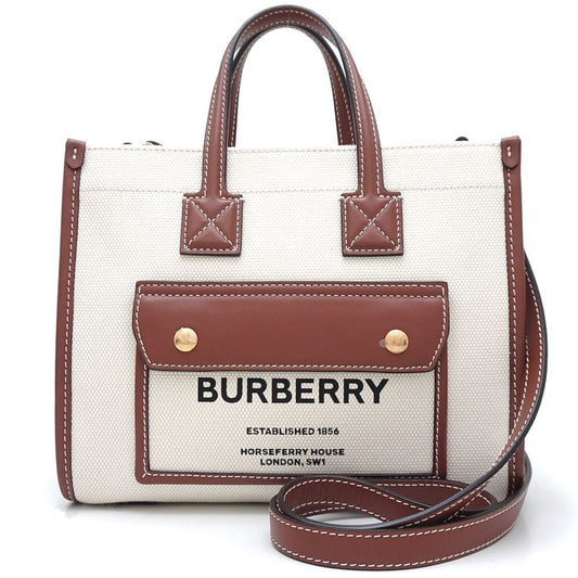 Burberry Ivory Shoulder Bag Leather Canvas Brown