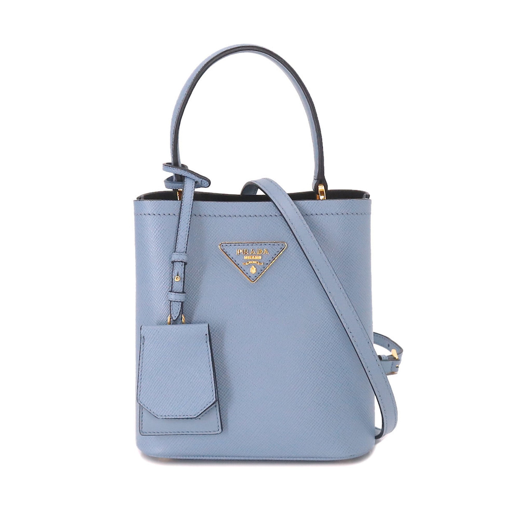 Prada Panier 2Way Hand Shoulder Bag Leather Saffiano Blue
