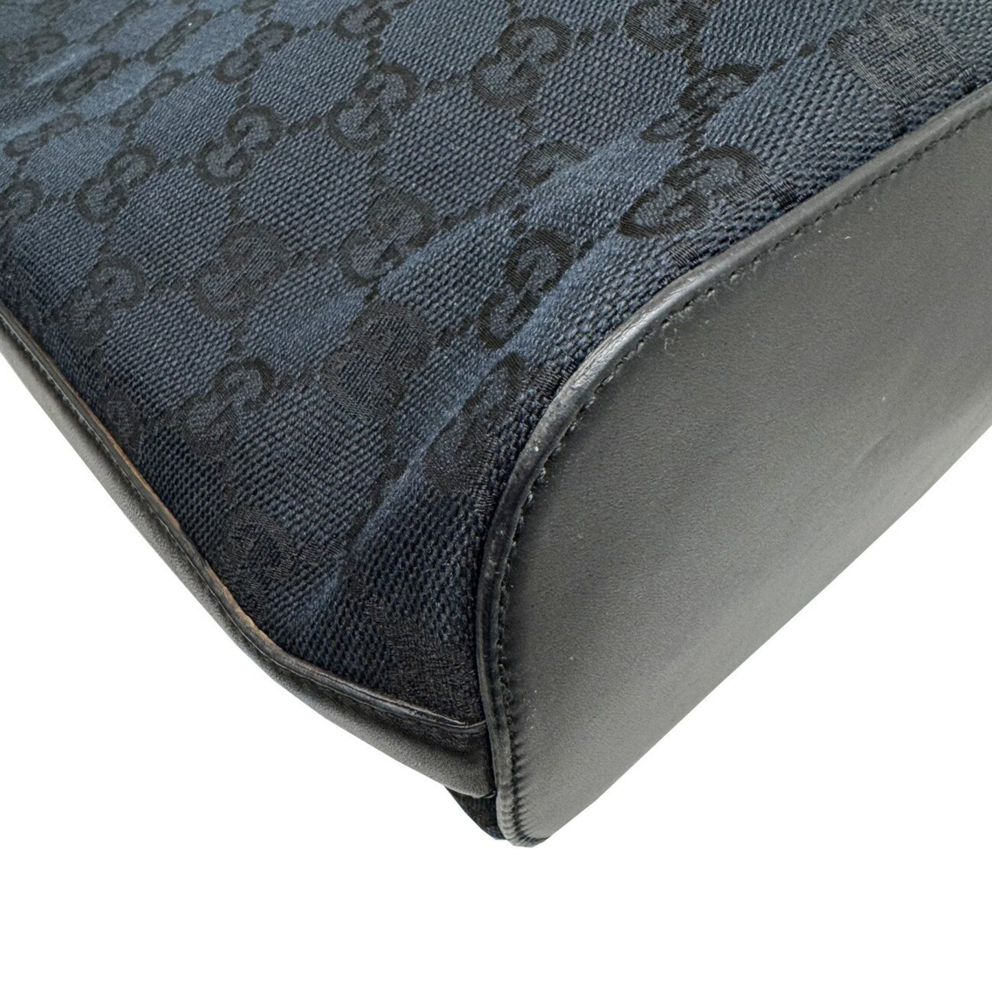 Gucci Black Gg Canvas Leather Shoulder Bag
