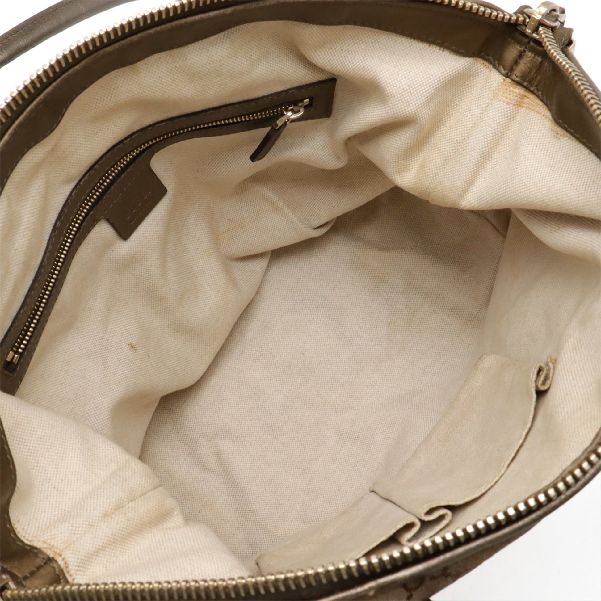 Gucci Bronze Khaki Gg Canvas Leather Shoulder Bag Tote Bag