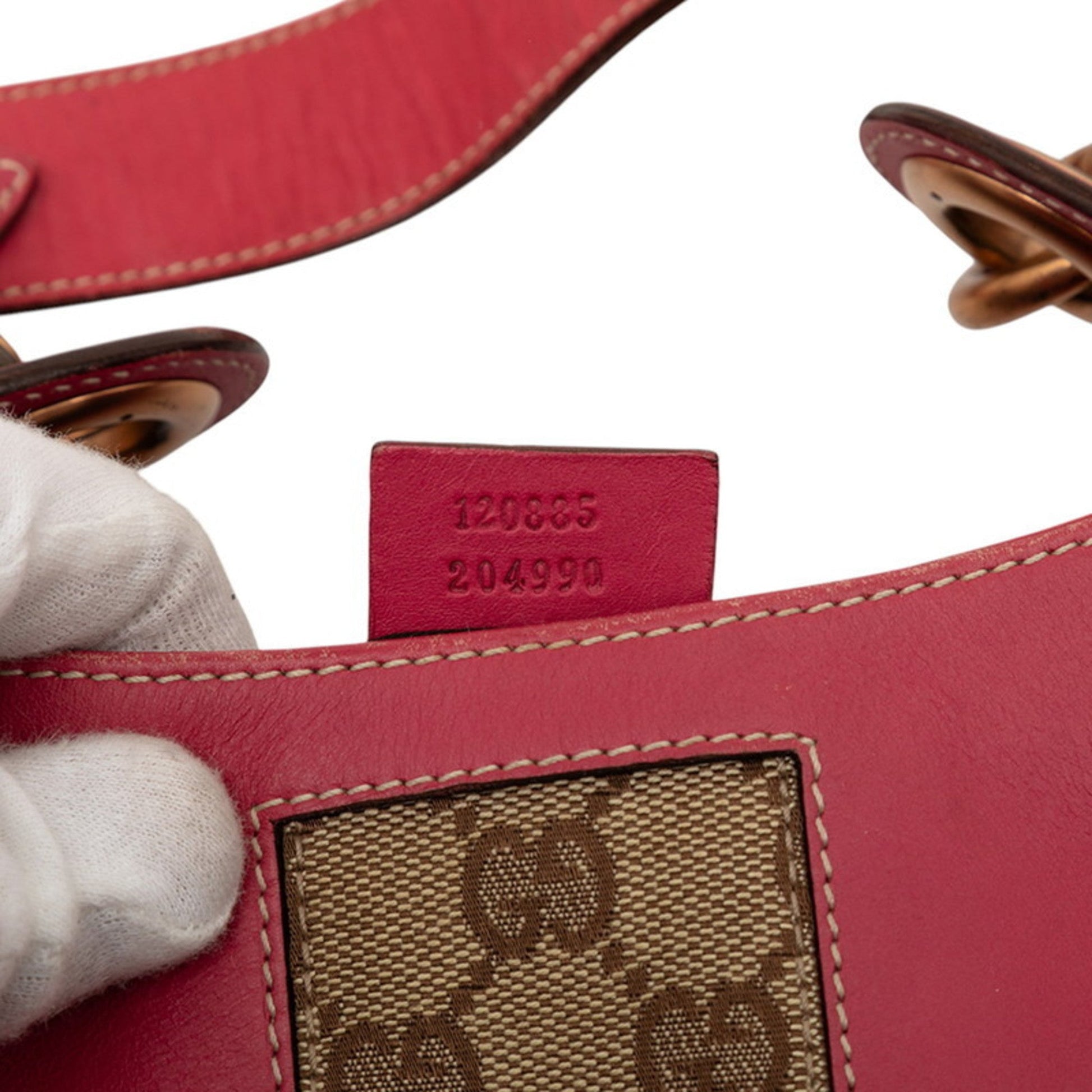 Gucci Pink Leather Canvas Handbag Shoulder Bag