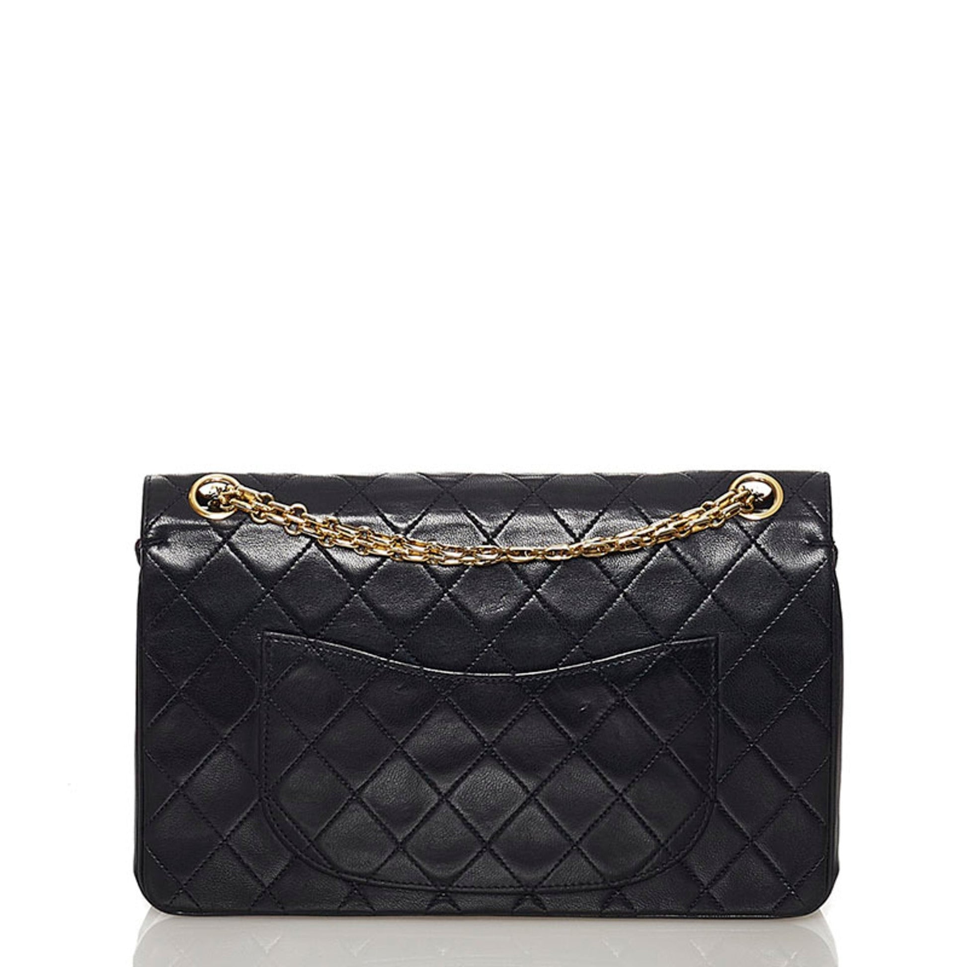 Chanel Matelasse Coco Mark Double Flap Chain Shoulder Bag Black Lambskin Ladies CHANEL