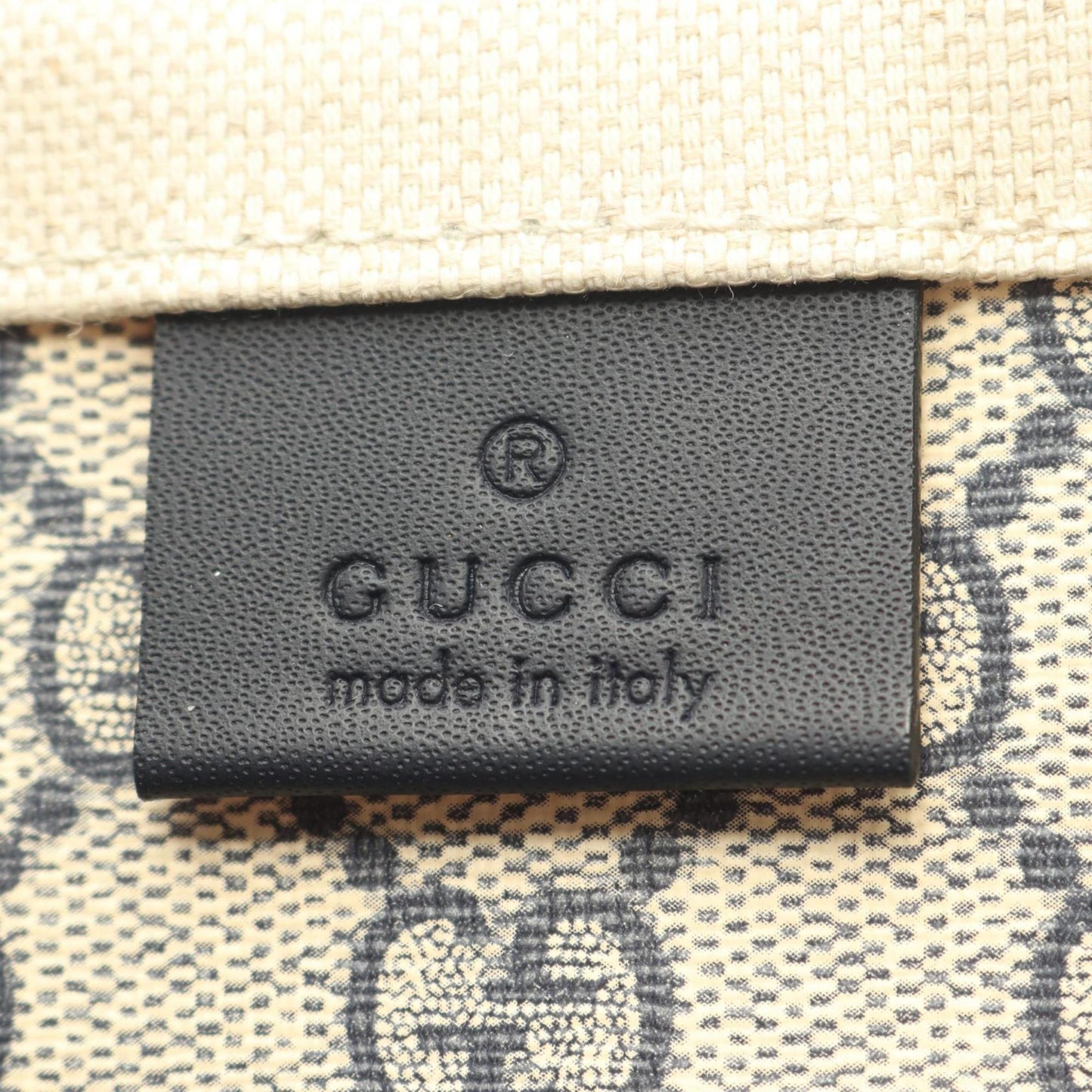 Gucci Ivory Navy Canvas Leather Pouch Tote Bag