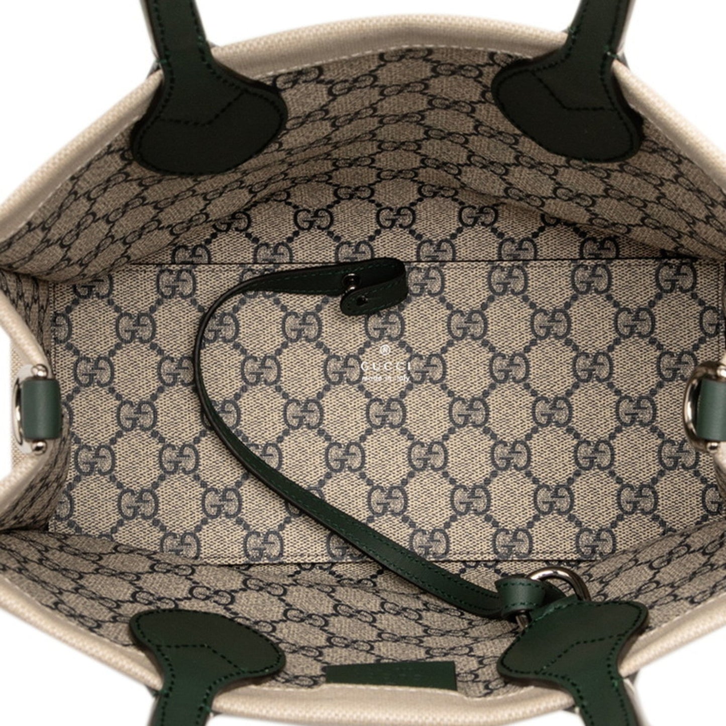 Gucci Beige Green Canvas Leather Shoulder Bag