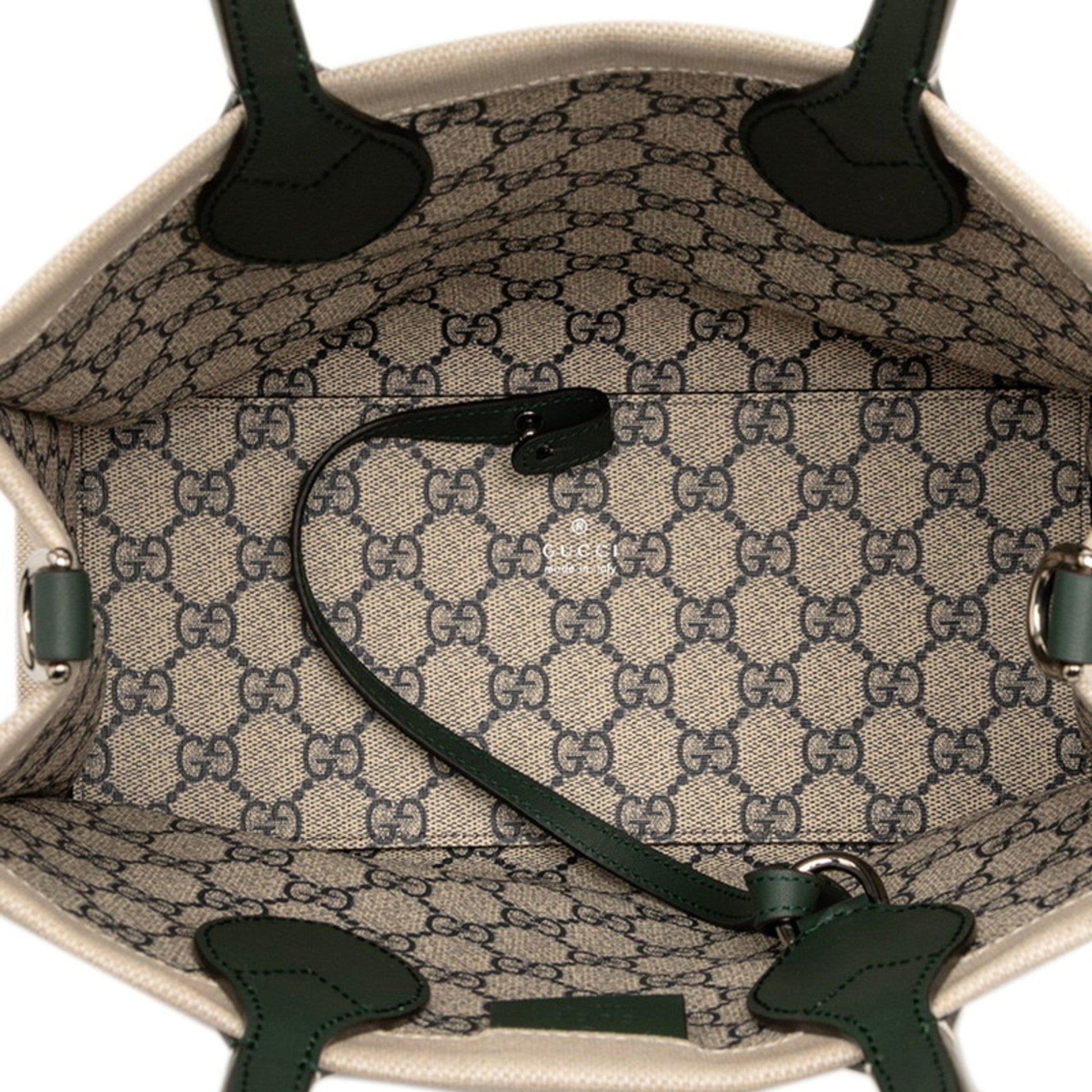 Gucci Beige Green Canvas Leather Shoulder Bag