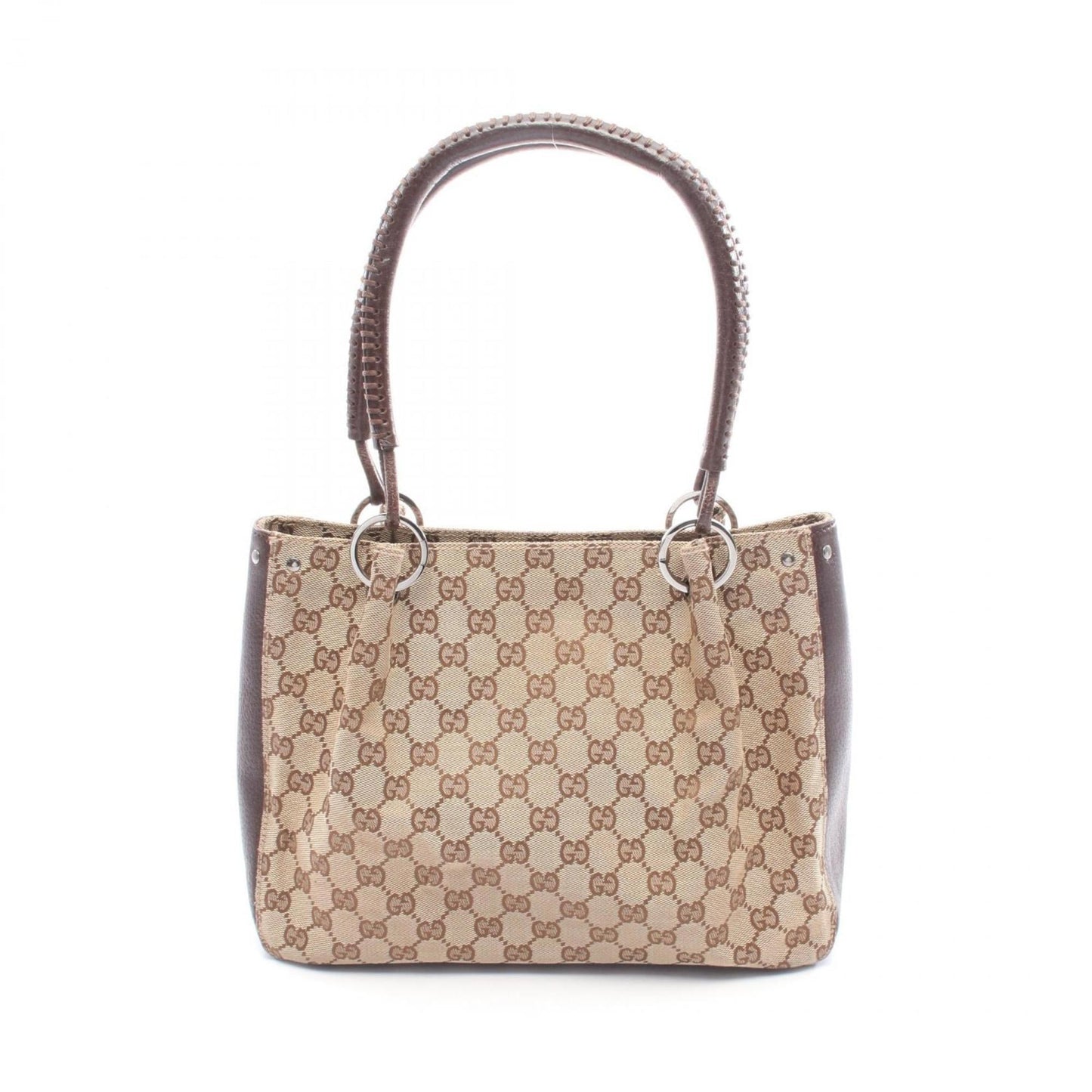 Gucci Beige Brown Gg Canvas Leather Handbag