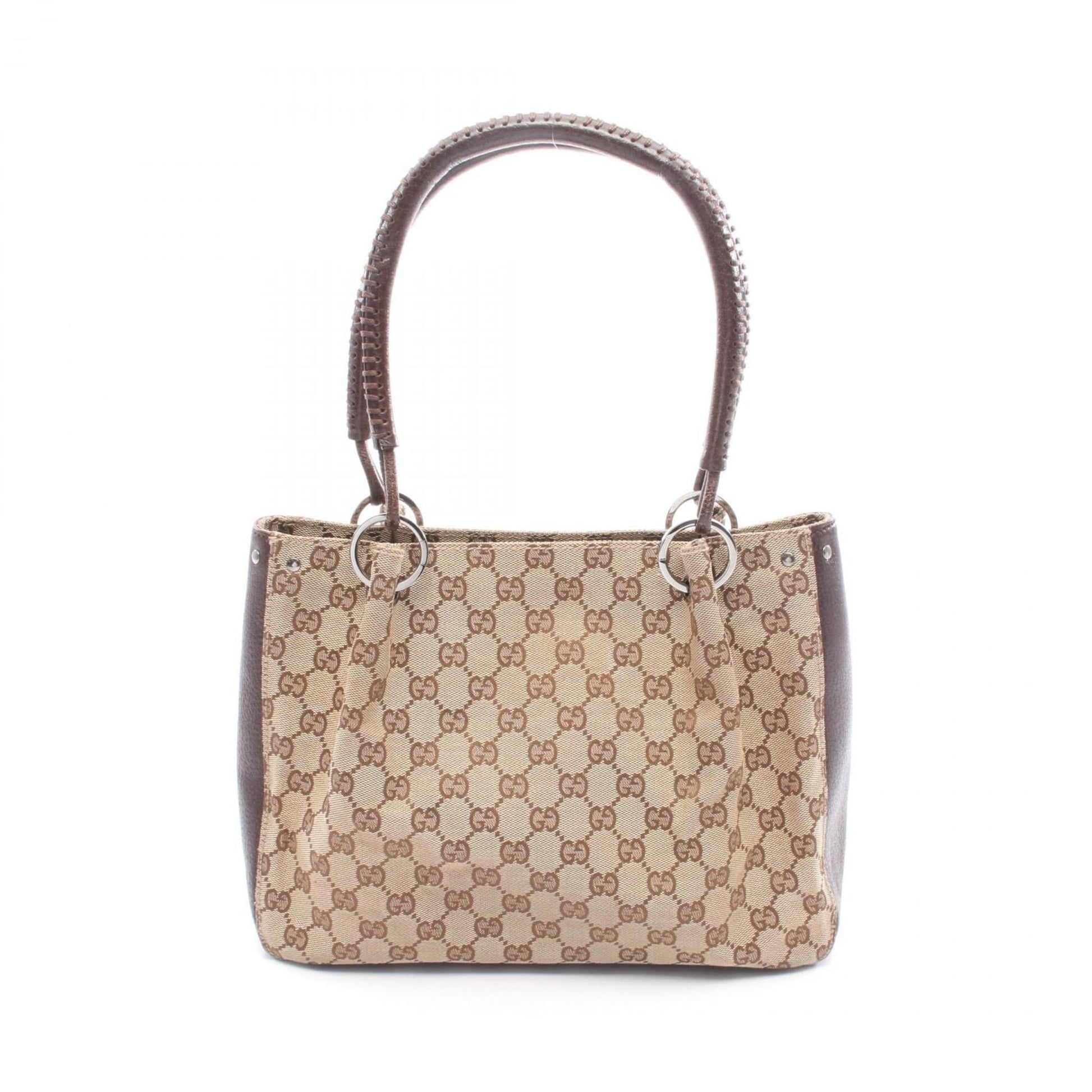 Gucci Beige Brown Gg Canvas Leather Handbag
