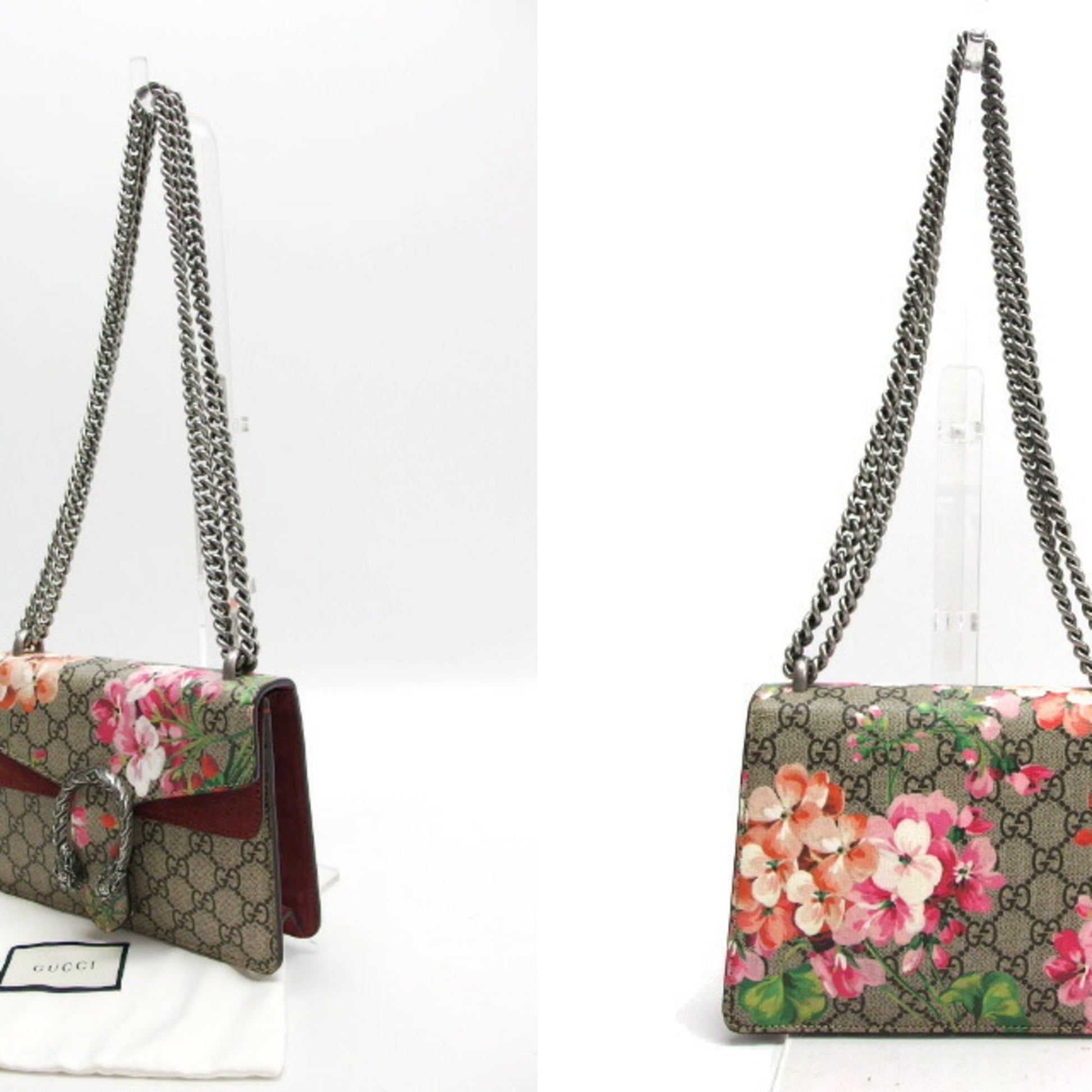 Gucci Beige Bordeaux Pink Coated Canvas Suede Shoulder Bag