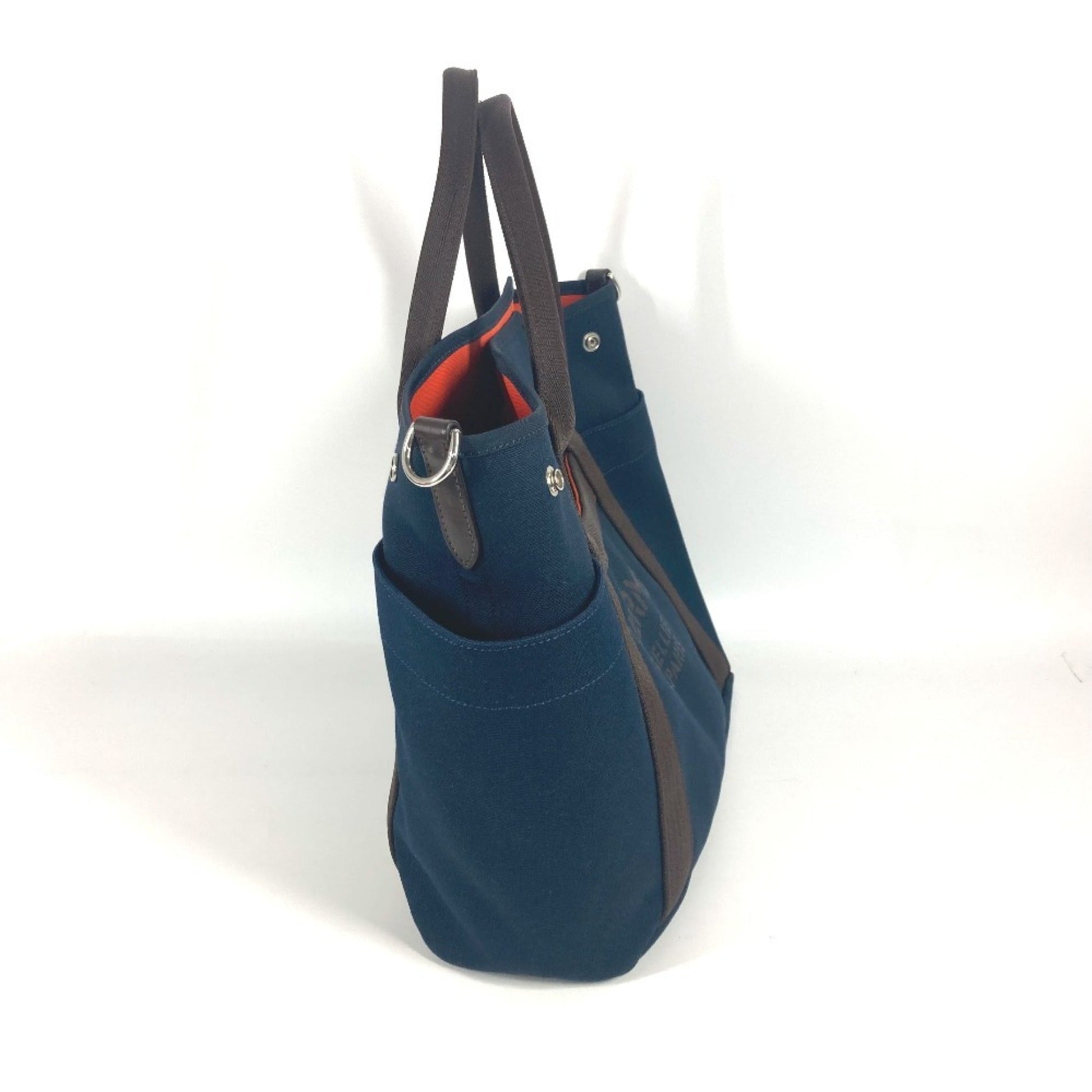 Hermes Shoulder Bag Tote Bag Leather Canvas Orange