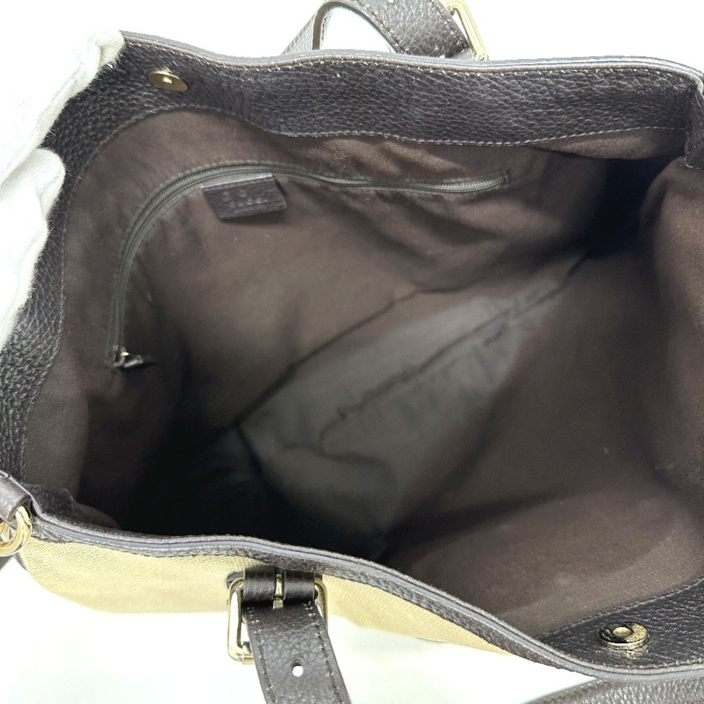 Gucci Beige Canvas Leather Shoulder Bag Tote Bag