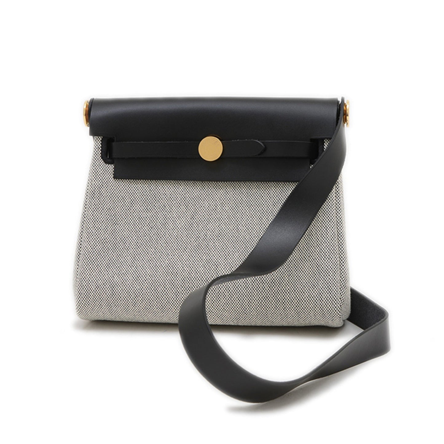 Hermes Her Bag Ecru Vache Shoulder Bag Leather Black