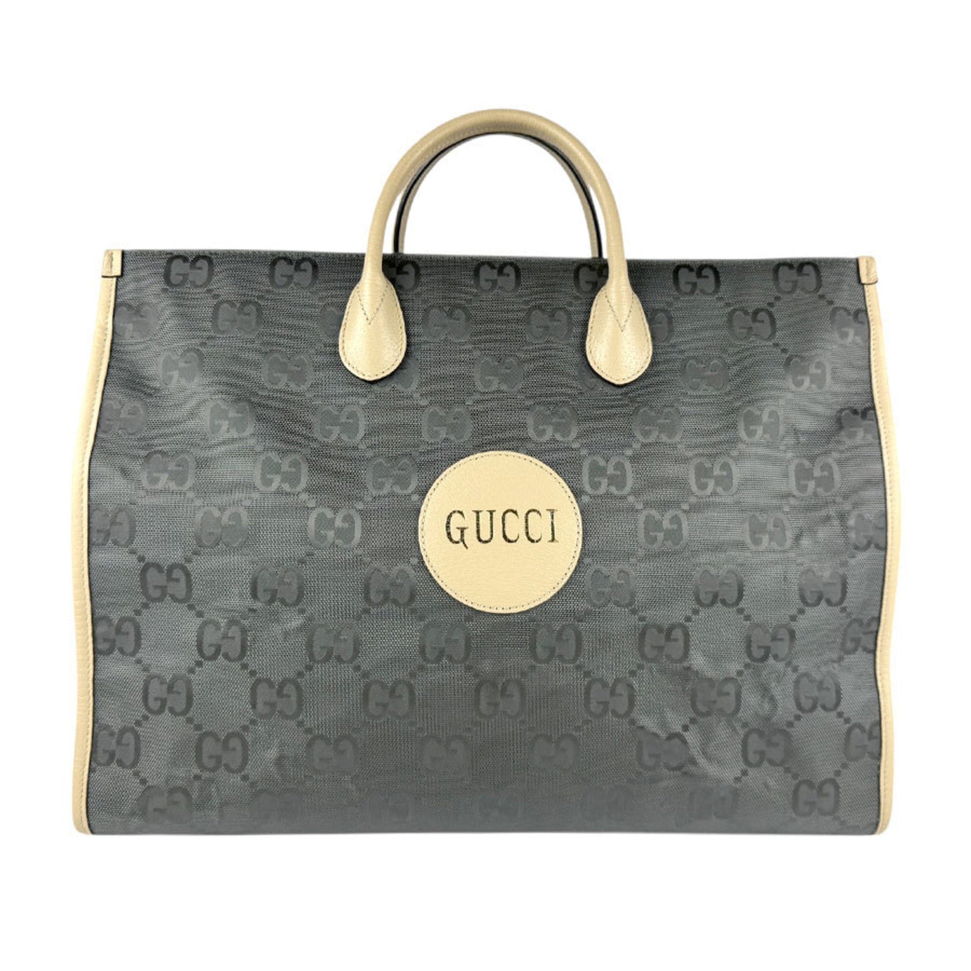 Gucci Beige Gray Nylon Canvas Leather Handbag Shoulder Bag