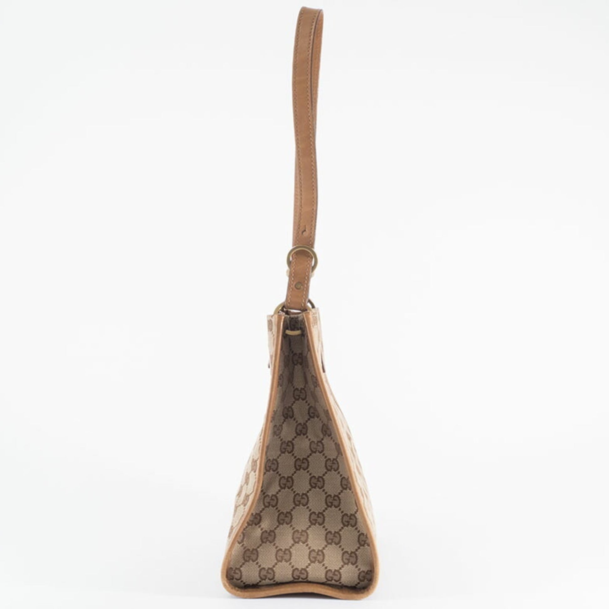 Gucci Gg Canvas Beige Brown Gg Canvas Leather Shoulder Bag