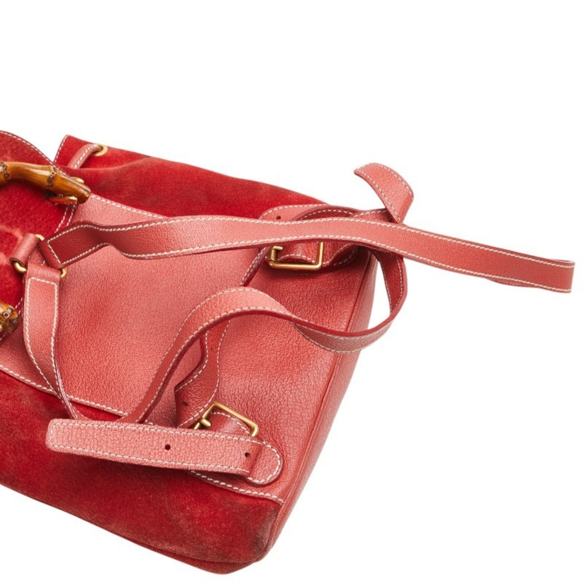 Gucci Bamboo Red Color Suede Leather Backpack