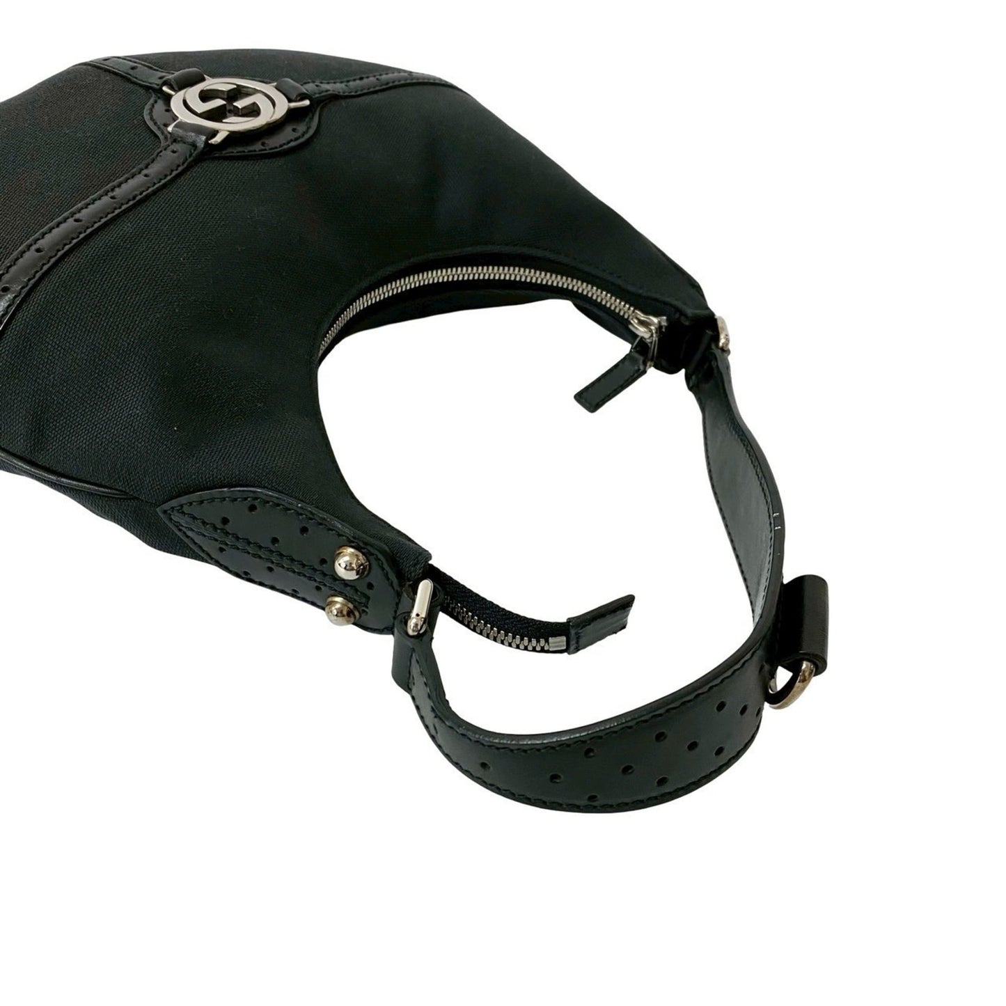Gucci Black Leather Canvas Handbag Shoulder Bag