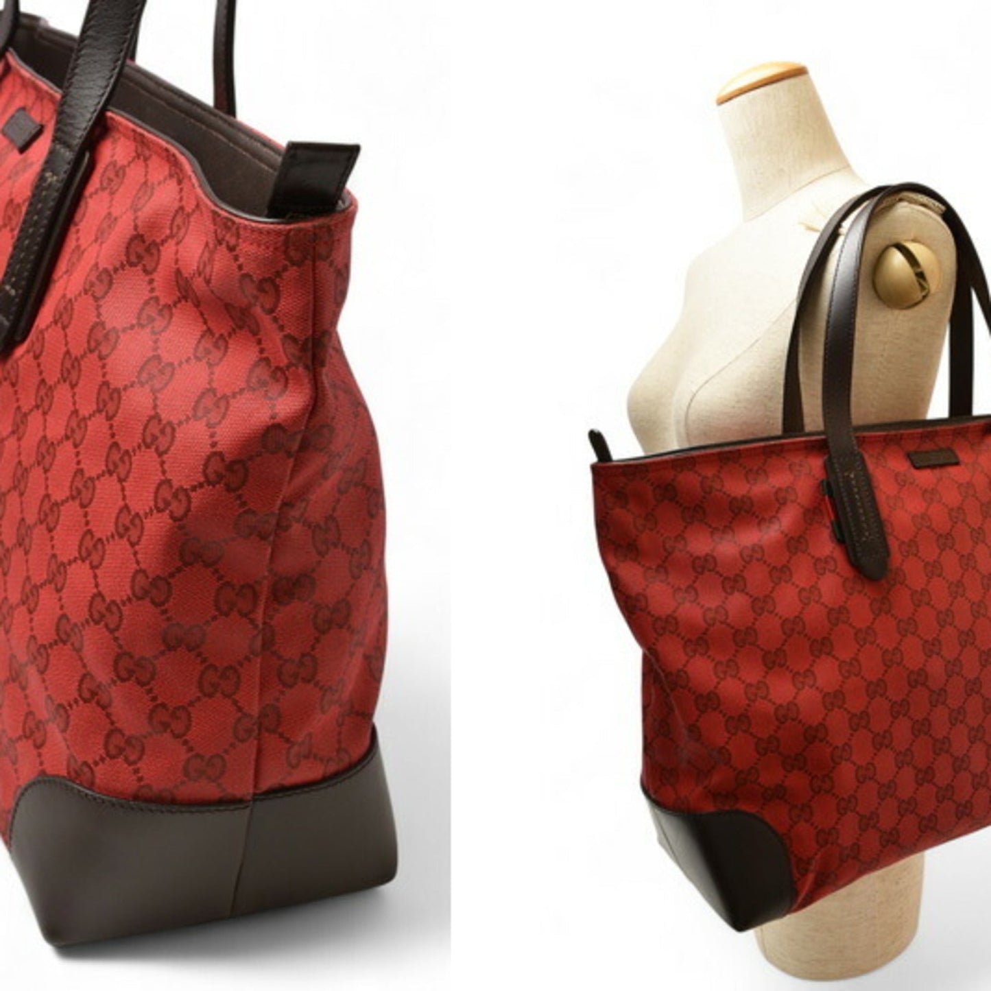 Gucci Dark Red Red Color Coated Canvas Shoulder Bag Tote Bag