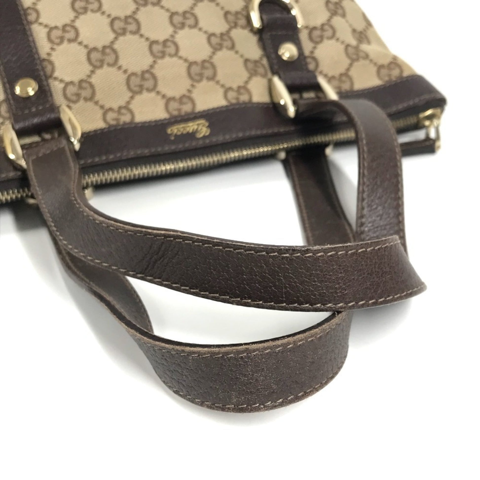 Gucci Beige Dark Brown Gg Canvas Leather Handbag Shoulder Bag Tote Bag